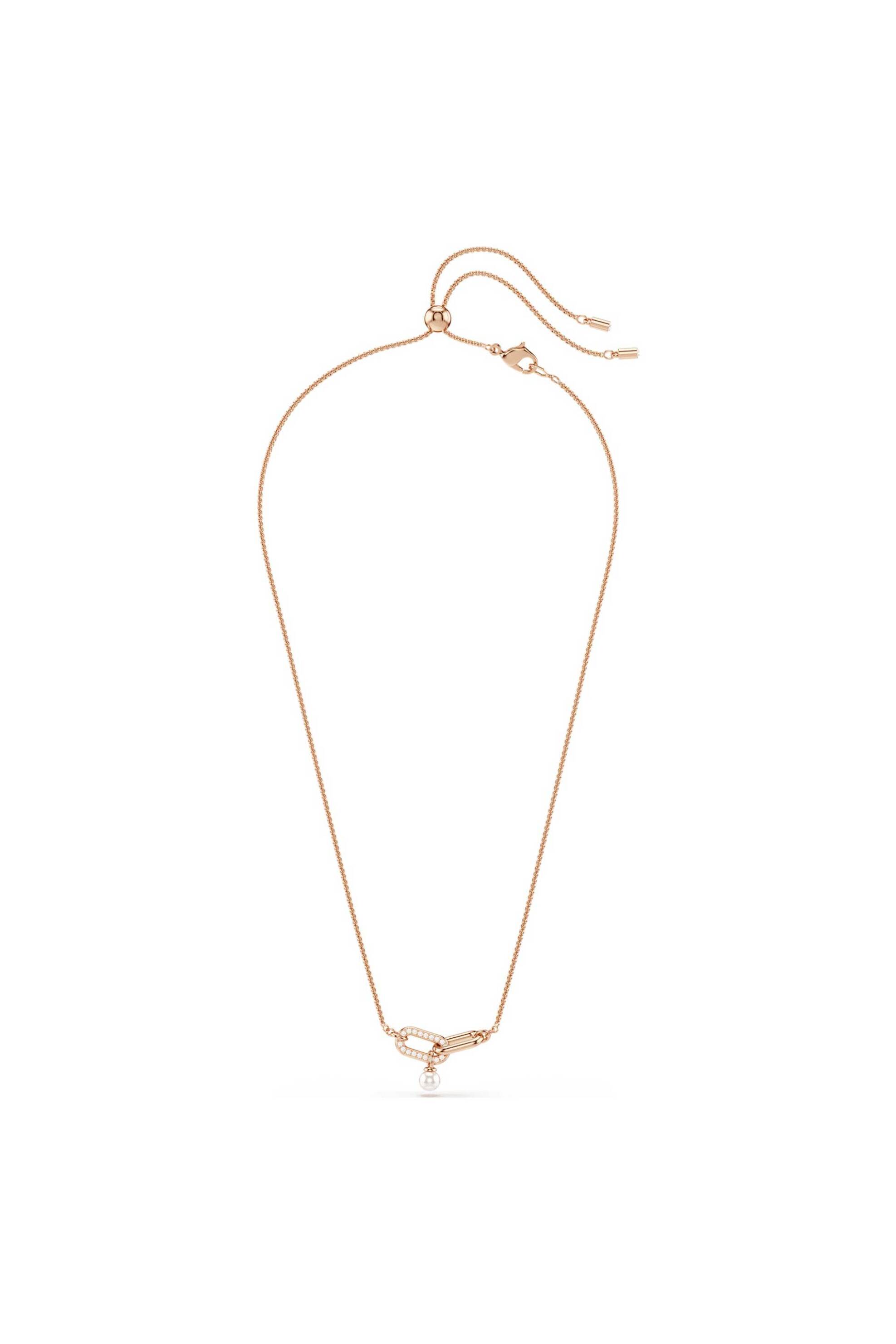 Swarovski γυναικείο μενταγιόν crystal pearl, στρογγυλή κοπή, λευκό, επιμετάλλωση σε ροζ χρυσαφί τόνο 