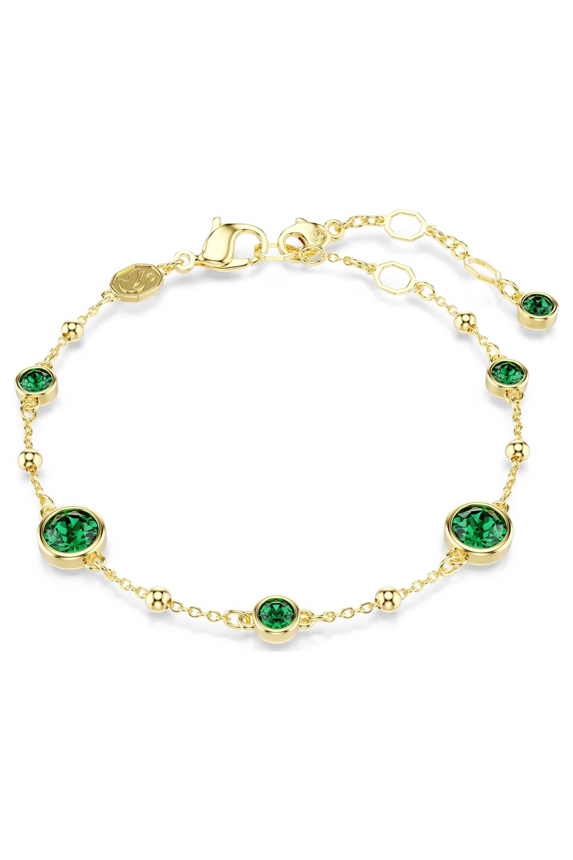 Swarovski γυναικείο βραχιόλι στρογγυλή κοπή, πράσινο, επιμετάλλωση σε χρυσαφί τόνο "Imber" - 5730676