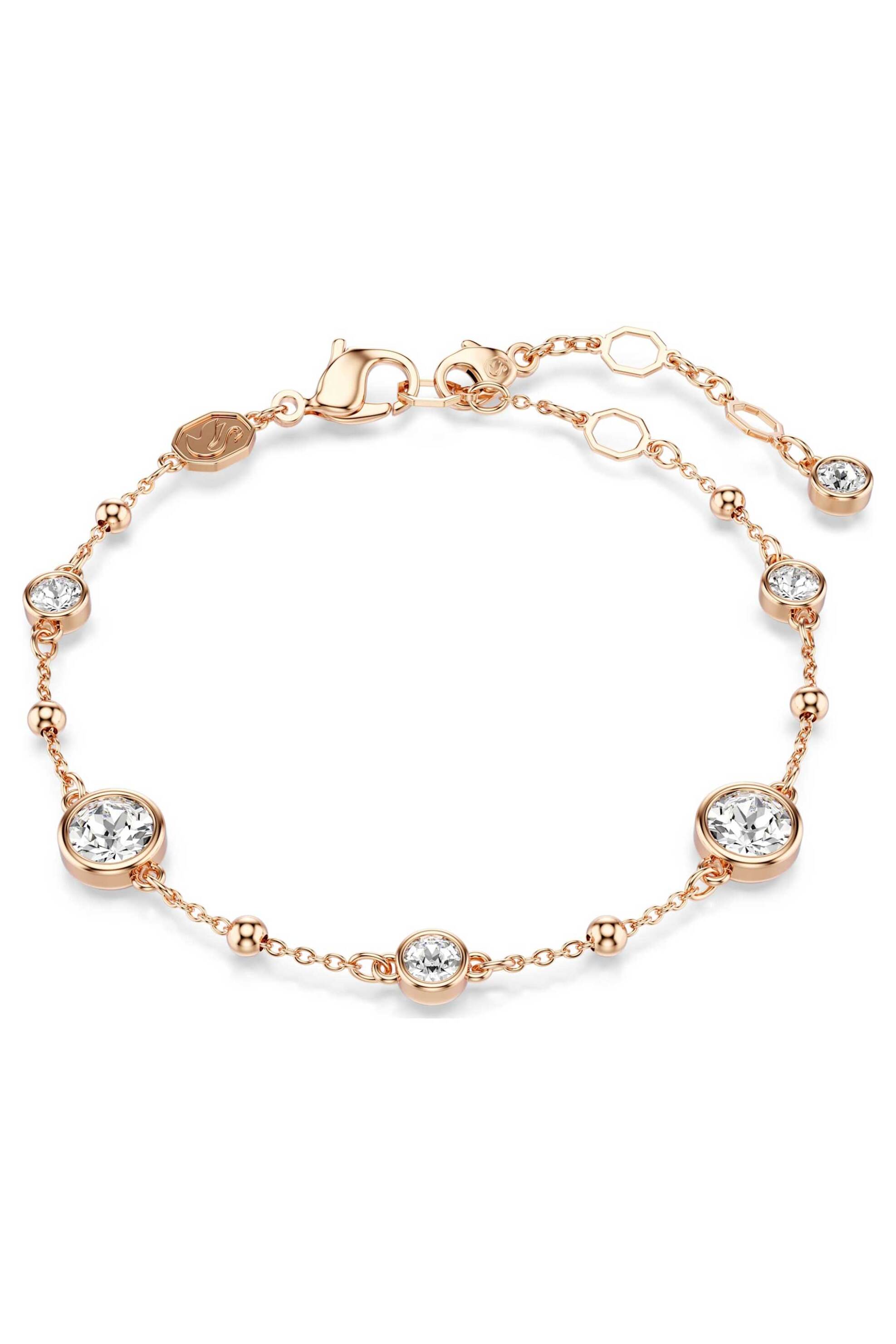 Swarovski γυναικείο βραχιόλι στρογγυλή κοπή, λευκό, επιμετάλλωση σε ροζ χρυσαφί τόνο "Imber" - 5730677