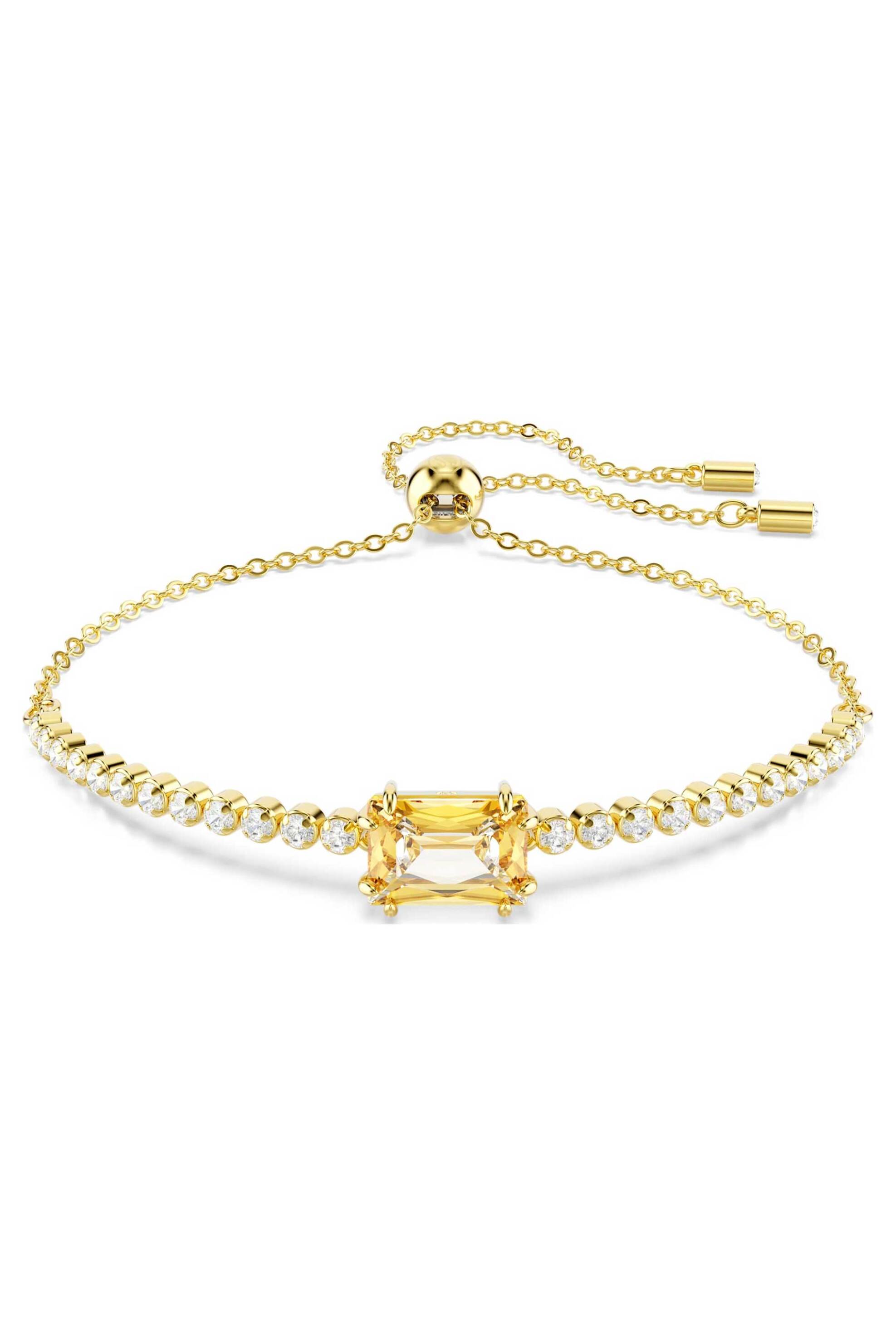 Swarovski γυναικείο βραχιόλι μίξη κοπών, χρώμα της καραμέλας, επιμετάλλωση σε χρυσαφί τόνο "Tennis Matrix" - 5730699