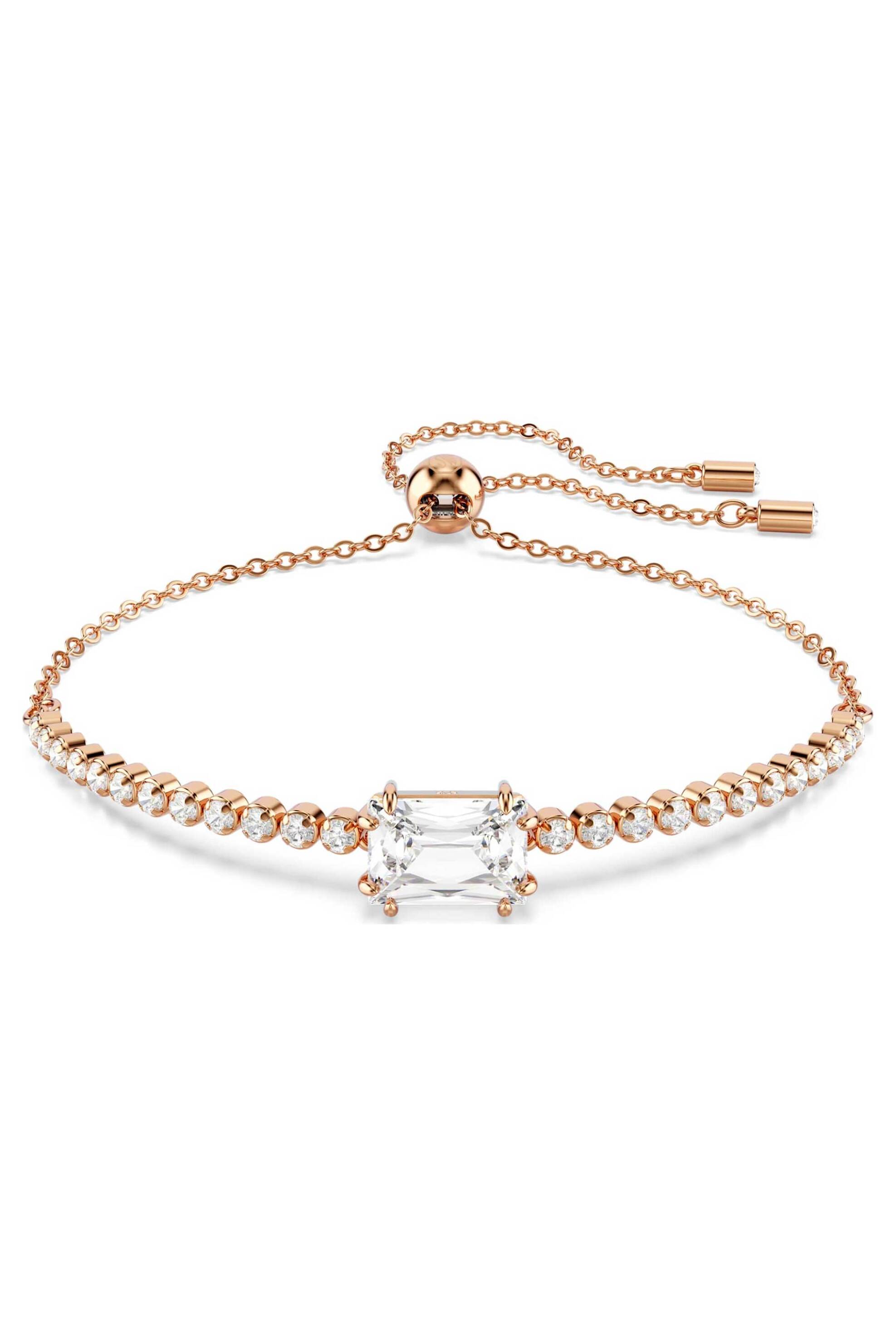 Swarovski γυναικείο βραχιόλι μίξη κοπών, λευκό, επιμετάλλωση σε ροζ χρυσαφί τόνο "Matrix" - 5730706