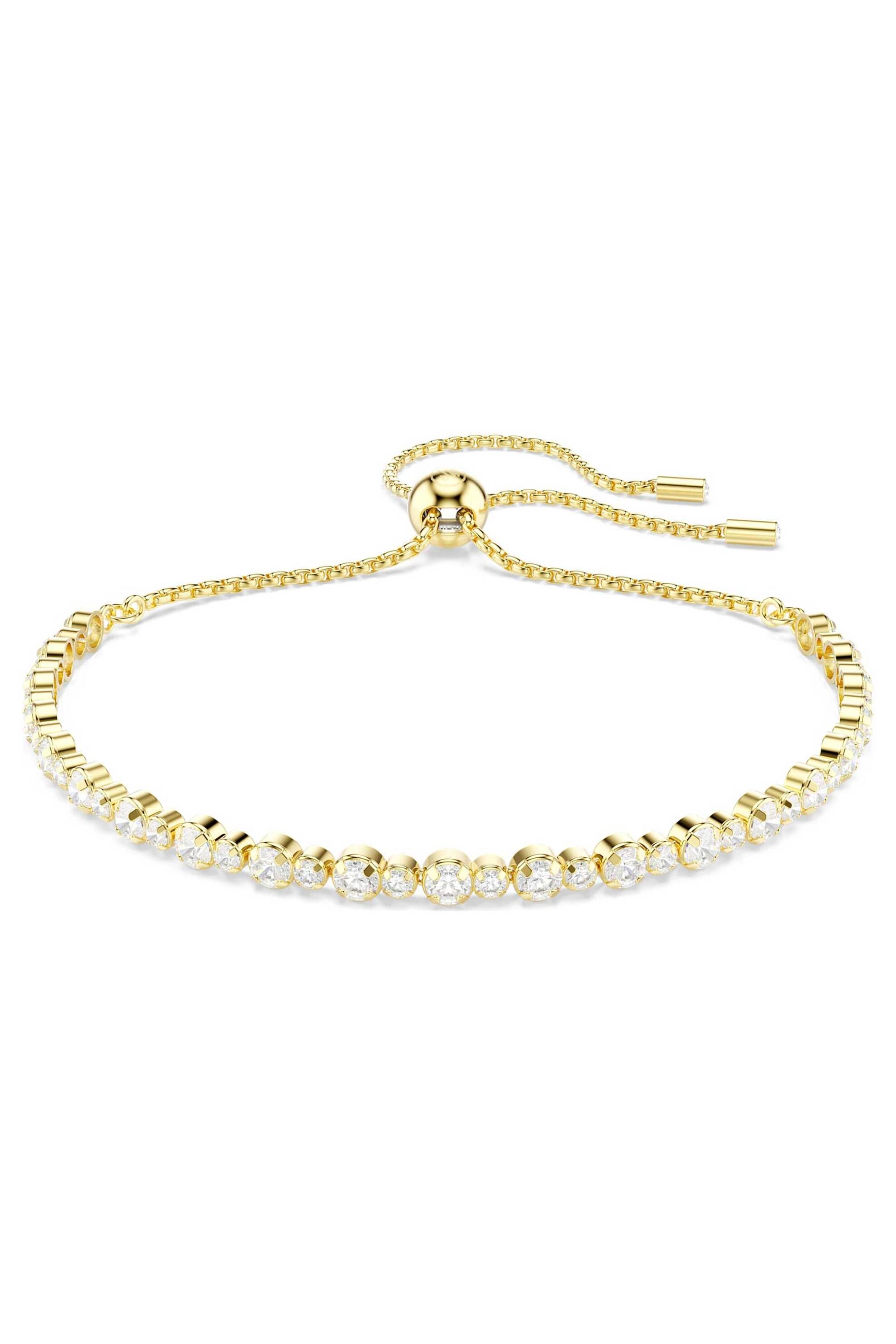 Swarovski γυναικείο βραχιόλι στρογγυλή κοπή, λευκό, επιμετάλλωση σε χρυσαφί τόνο "Matrix" - 5730709