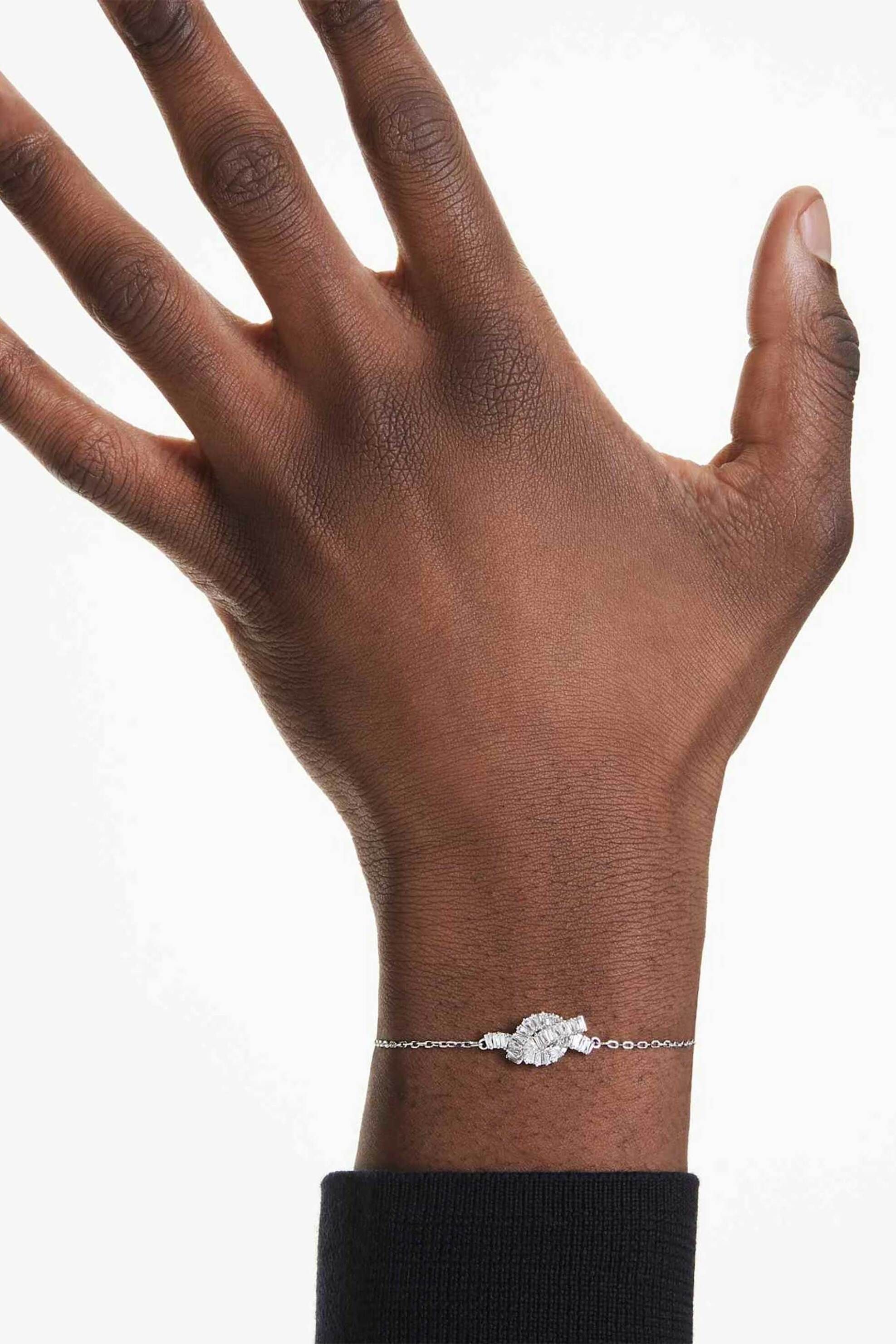 Swarovski Γυναικείο Βραχιόλι Κοπή Baguette Κόμπος Λευκό Επιμετάλλωση Ροδίου Matrix - 5731101