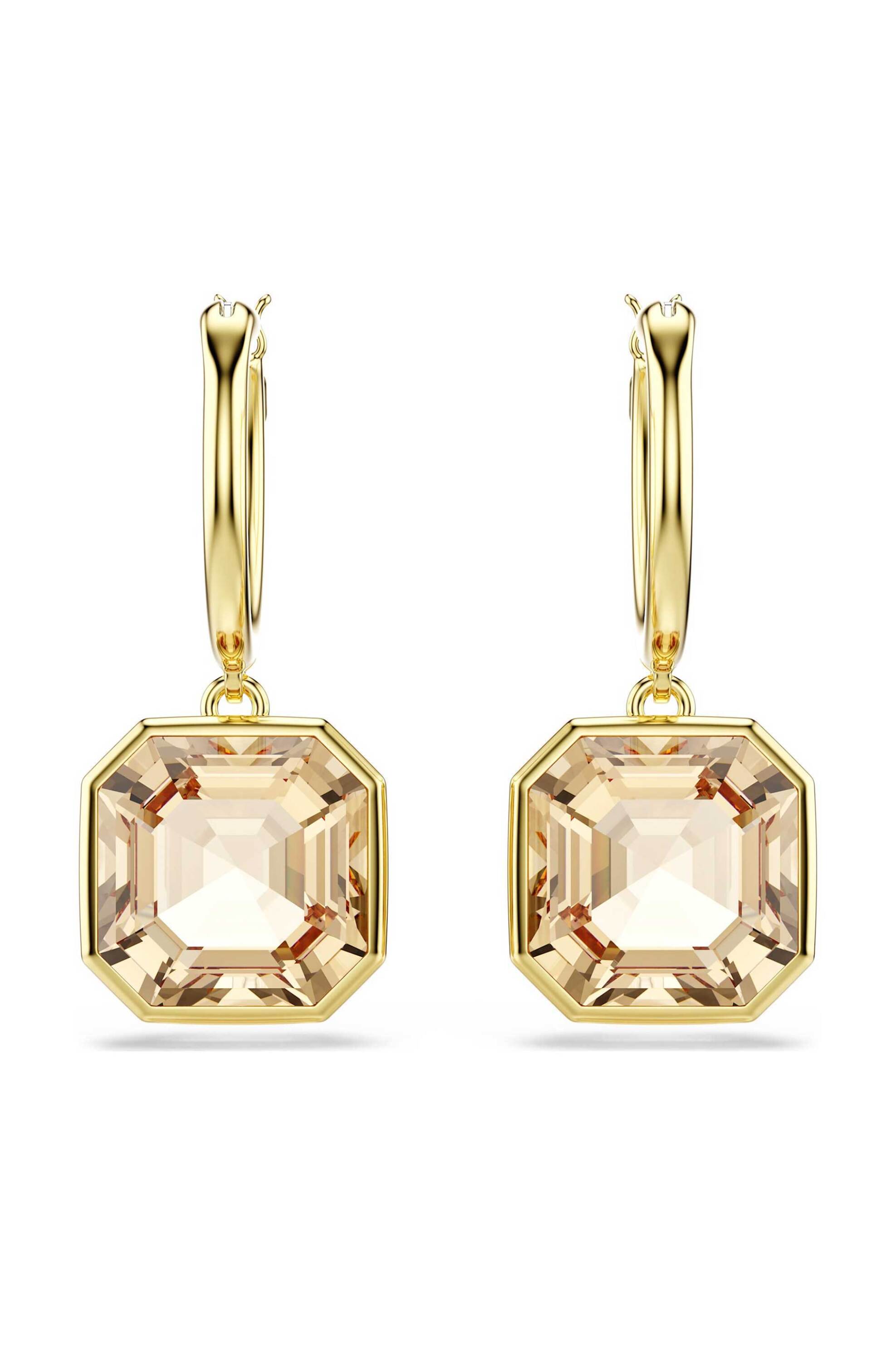Swarovski γυναικεία σκουλαρίκια-σταγόνα τετράγωνη κοπή, χρώμα της καραμέλας, επιμετάλλωση σε χρυσαφί τόνο "Millenia" - 5731148