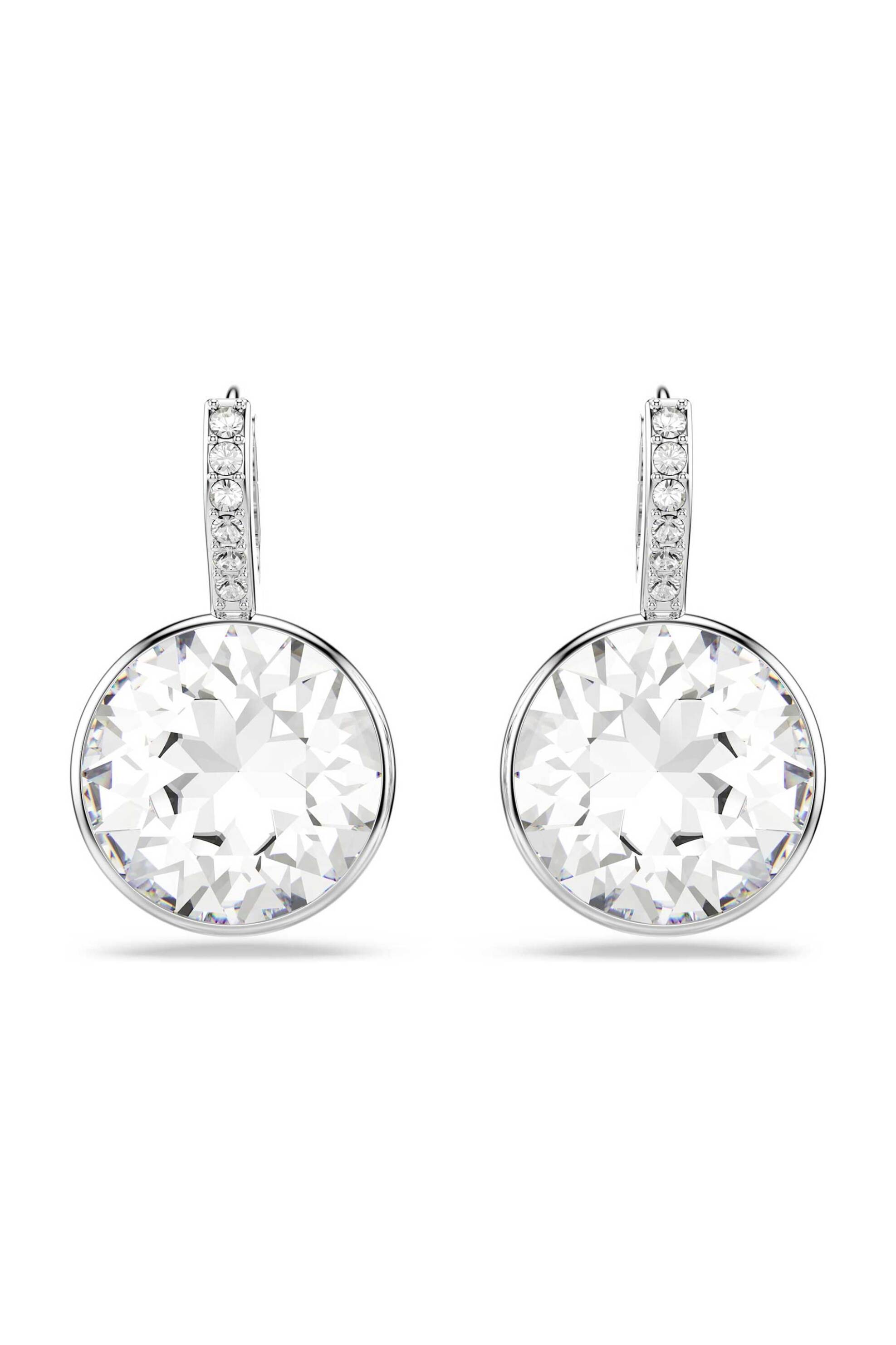 Swarovski γυναικεία σκουλαρίκια-σταγόνα στρογγυλή κοπή, λευκά, επιμετάλλωση ροδίου "Millenia" - 5731149