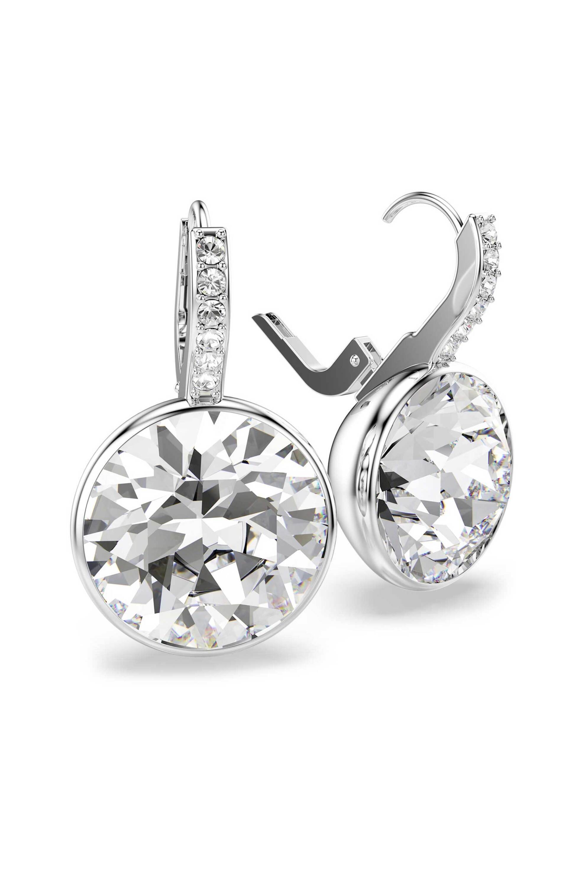 Swarovski γυναικεία σκουλαρίκια-σταγόνα στρογγυλή κοπή, λευκά, επιμετάλλωση ροδίου 