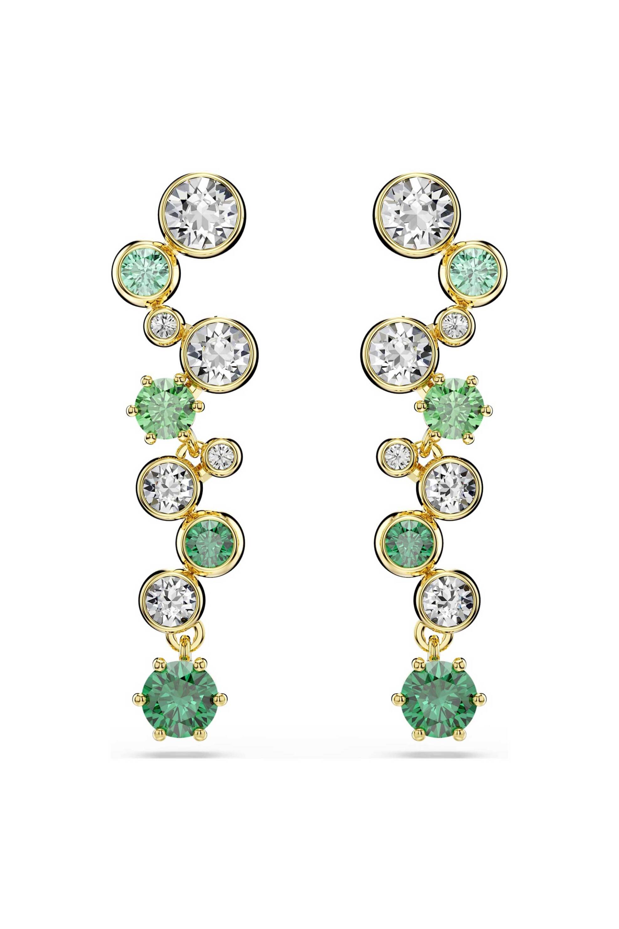 Swarovski γυναικεία σκουλαρίκια-σταγόνα μίξη κοπών, πράσινα, επιμετάλλωση σε χρυσαφί τόνο "Constella" - 5732248