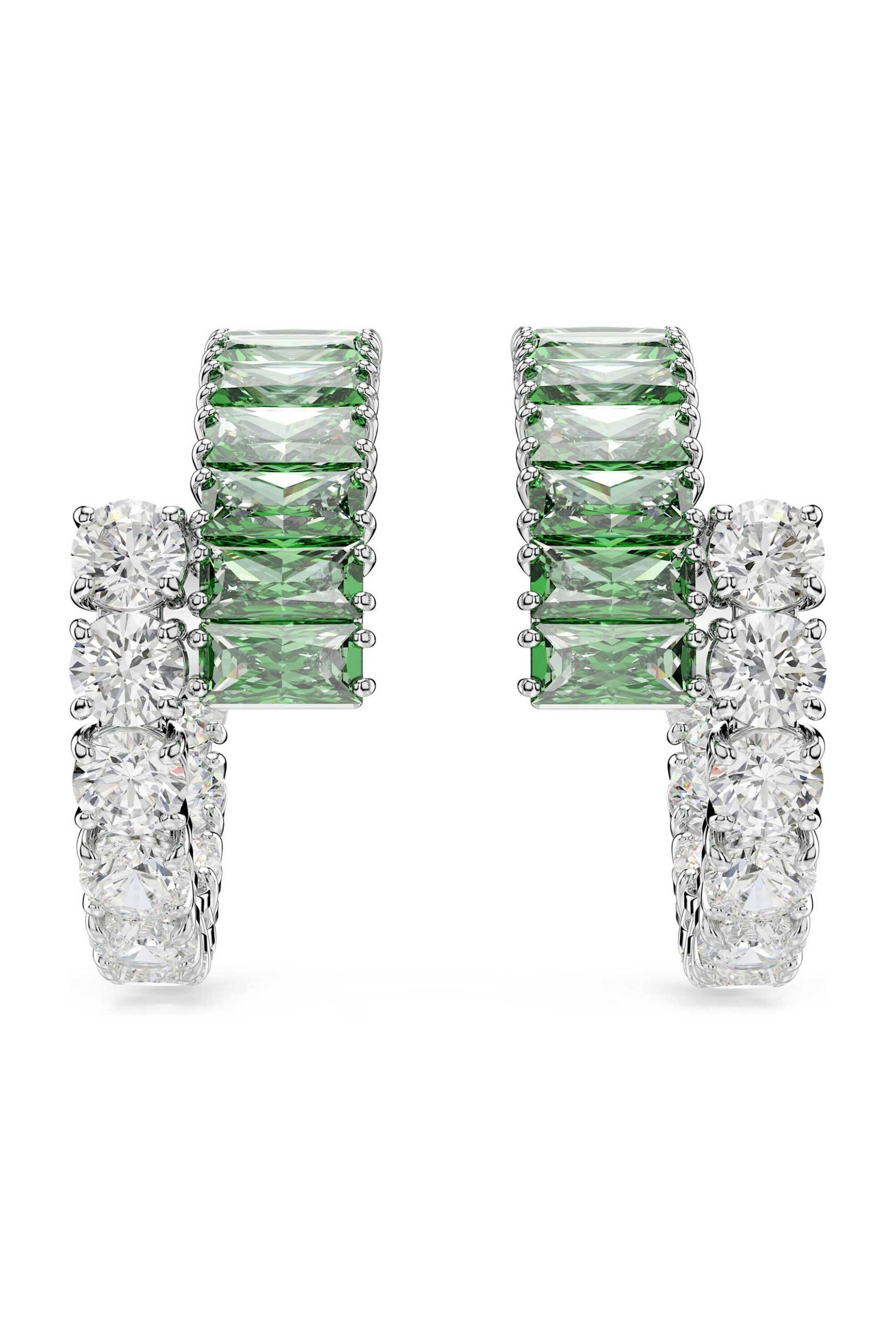 Swarovski γυναικείοι κρίκοι μίξη κοπών, πράσινα, επιμετάλλωση ροδίου "Matrix" - 5732264