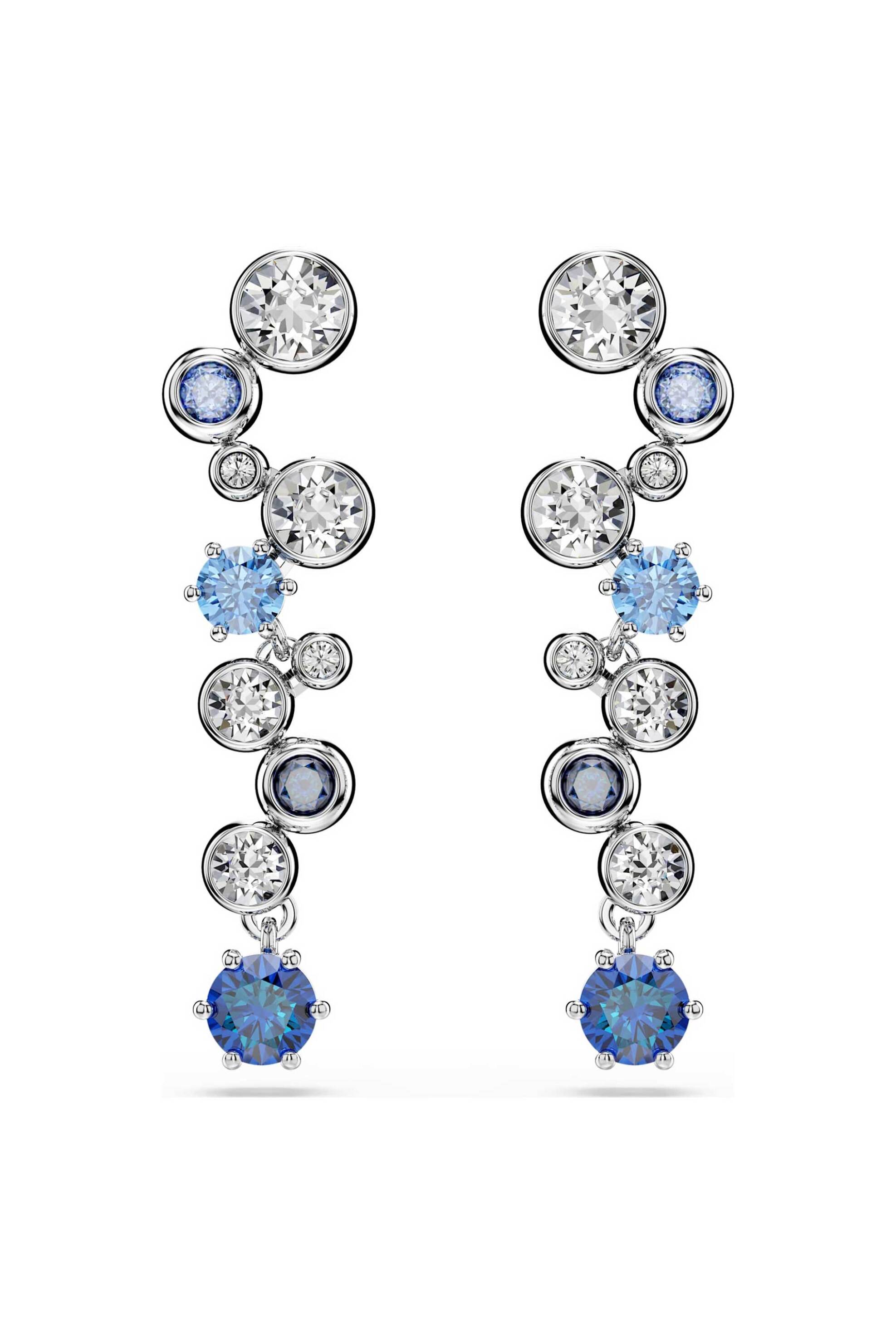 Swarovski γυναικεία σκουλαρίκια-σταγόνα μίξη κοπών, μπλε, επιμετάλλωση ροδίου "Constella" - 5732775