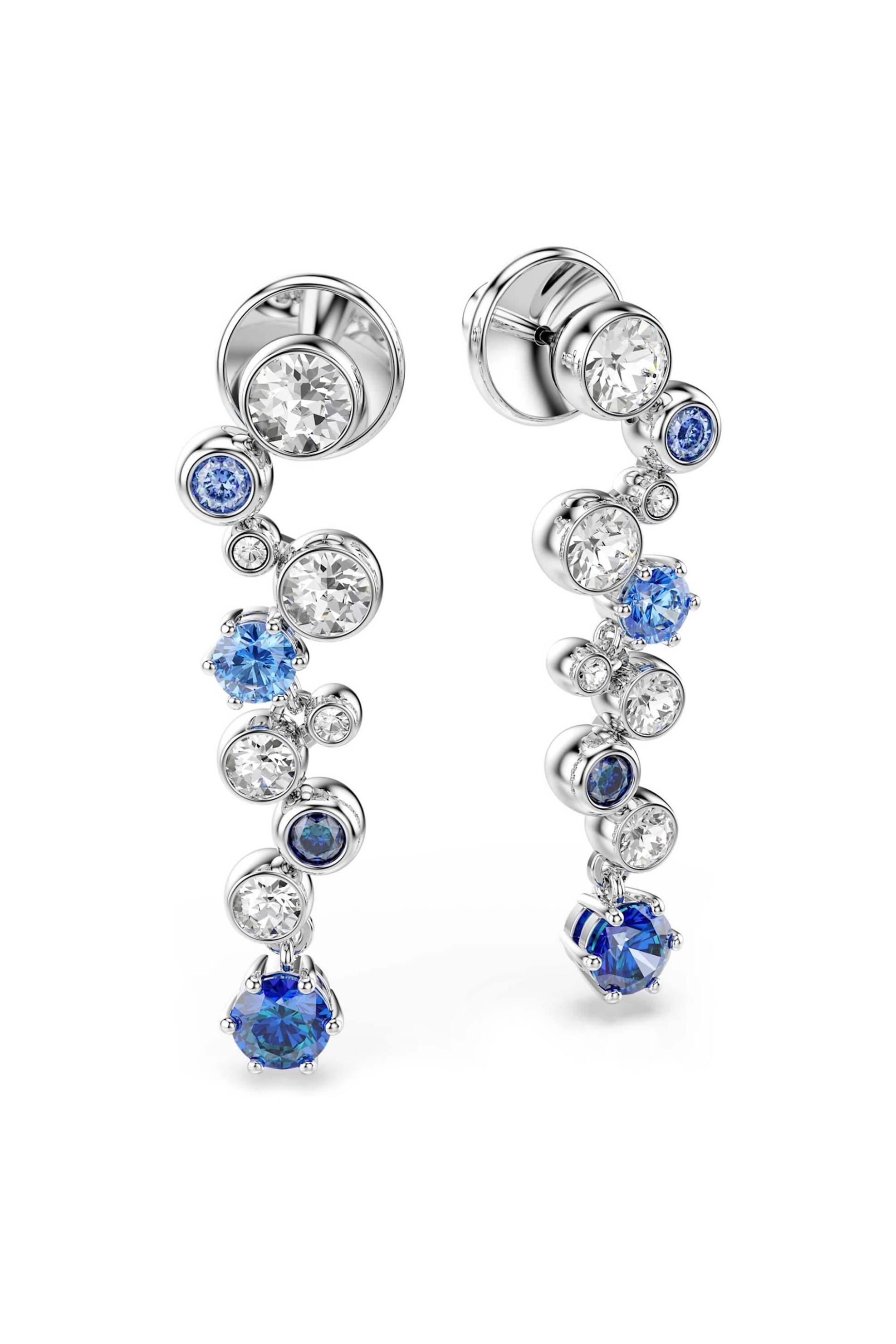 Swarovski γυναικεία σκουλαρίκια-σταγόνα μίξη κοπών, μπλε, επιμετάλλωση ροδίου 