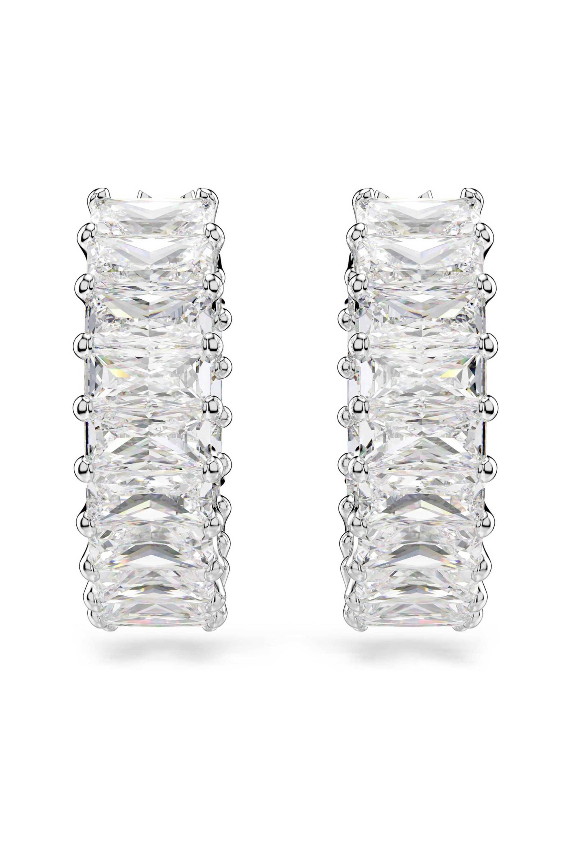 Swarovski γυναικείοι κρίκοι κοπή baguette, λευκά, επιμετάλλωση ροδίου "Matrix" - 5733397