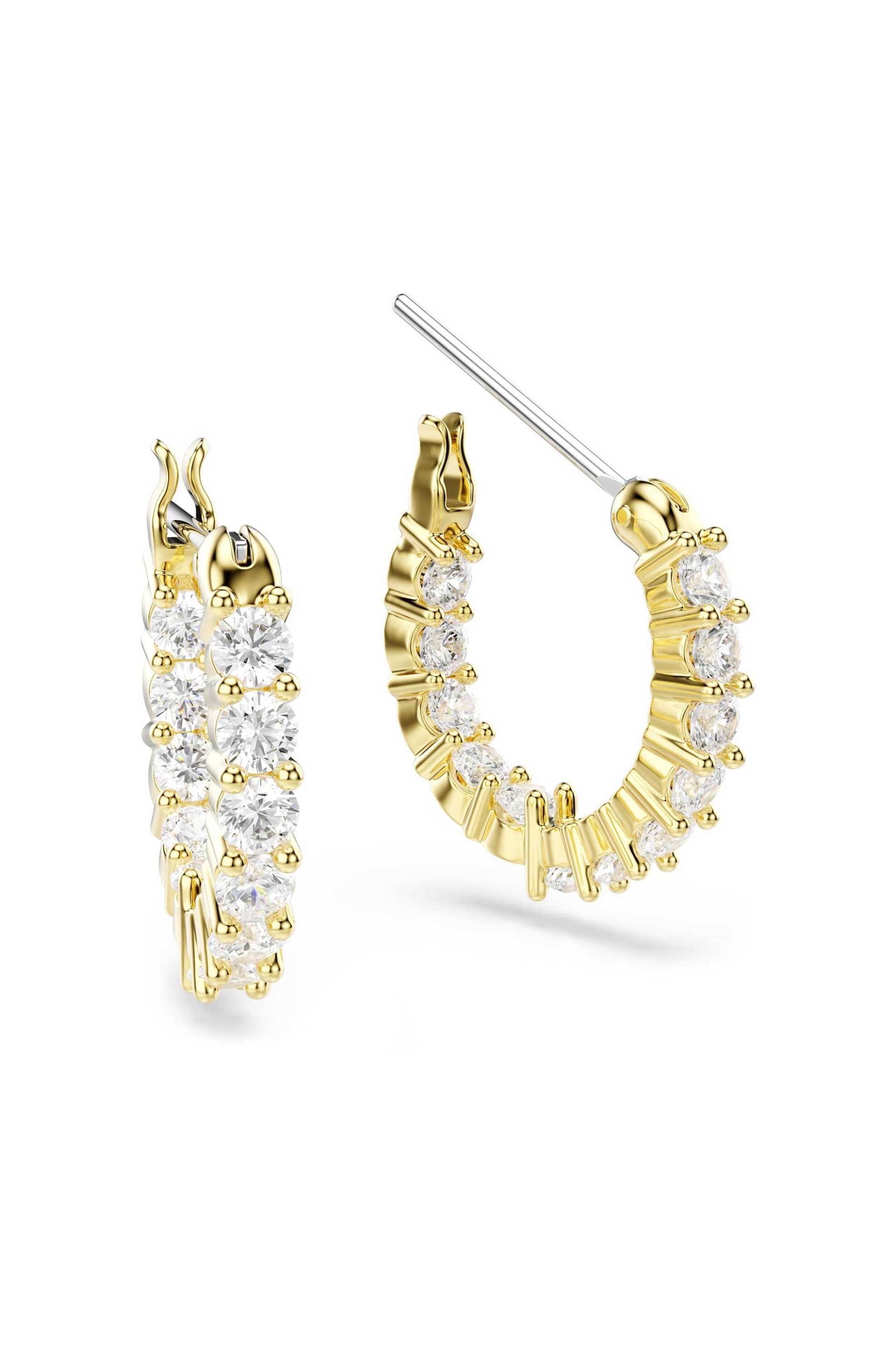 Swarovski γυναικείοι κρίκοι στρογγυλή κοπή, λευκά, επιμετάλλωση σε χρυσαφί τόνο 