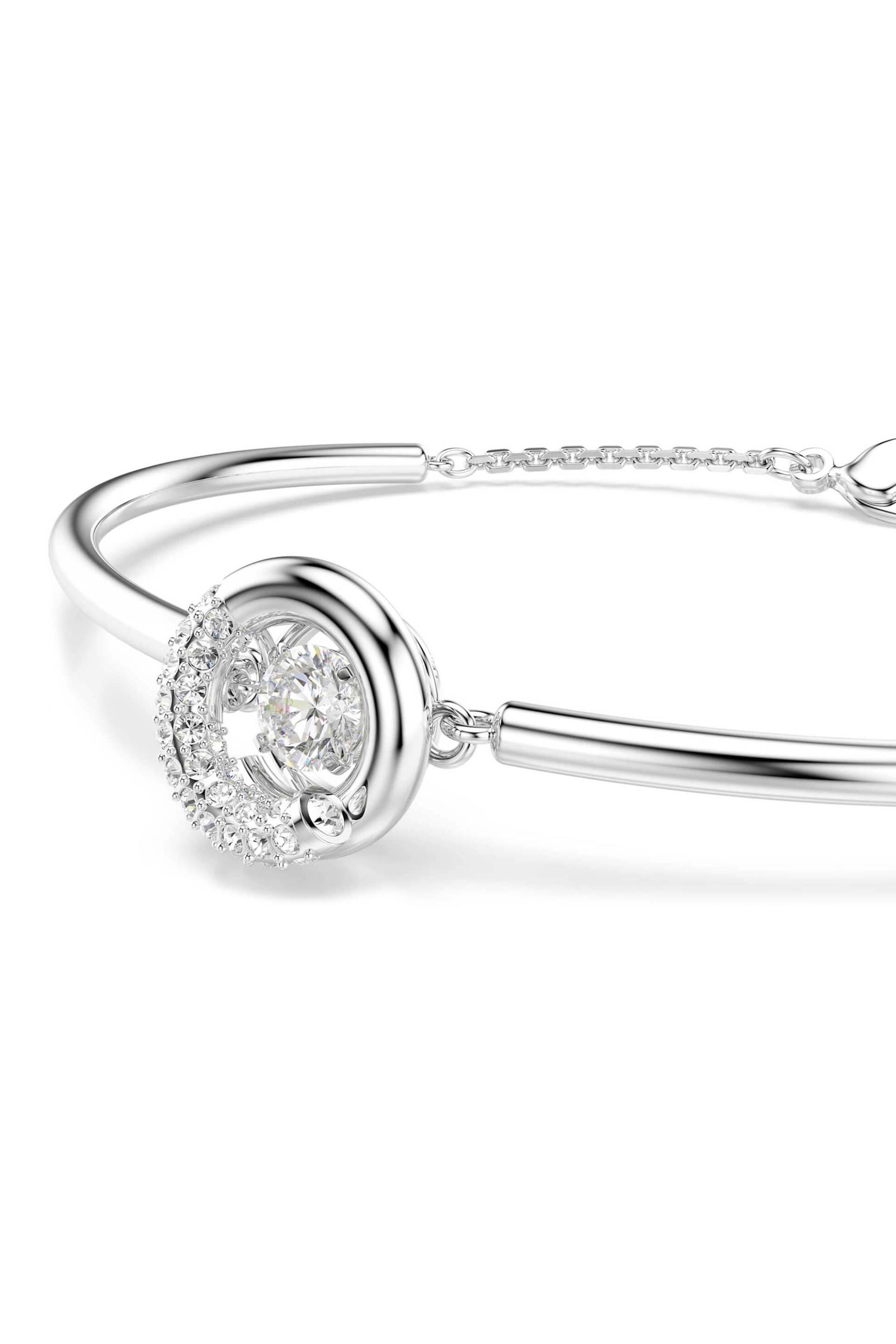 Swarovski γυναικείο άκαμπτο βραχιόλι στρογγυλή κοπή, λευκό, επιμετάλλωση ροδίου 