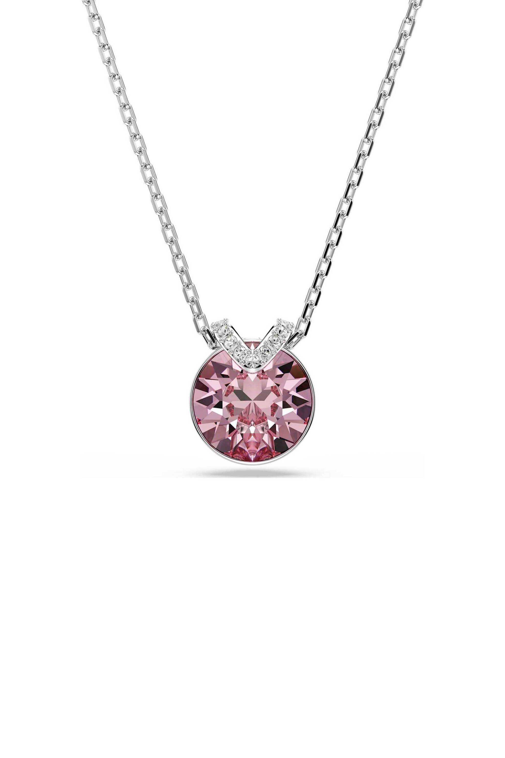 Swarovski γυναικείο μενταγιόν στρογγυλή κοπή, ροζ, επιμετάλλωση ροδίου "Bella V" - 5734230