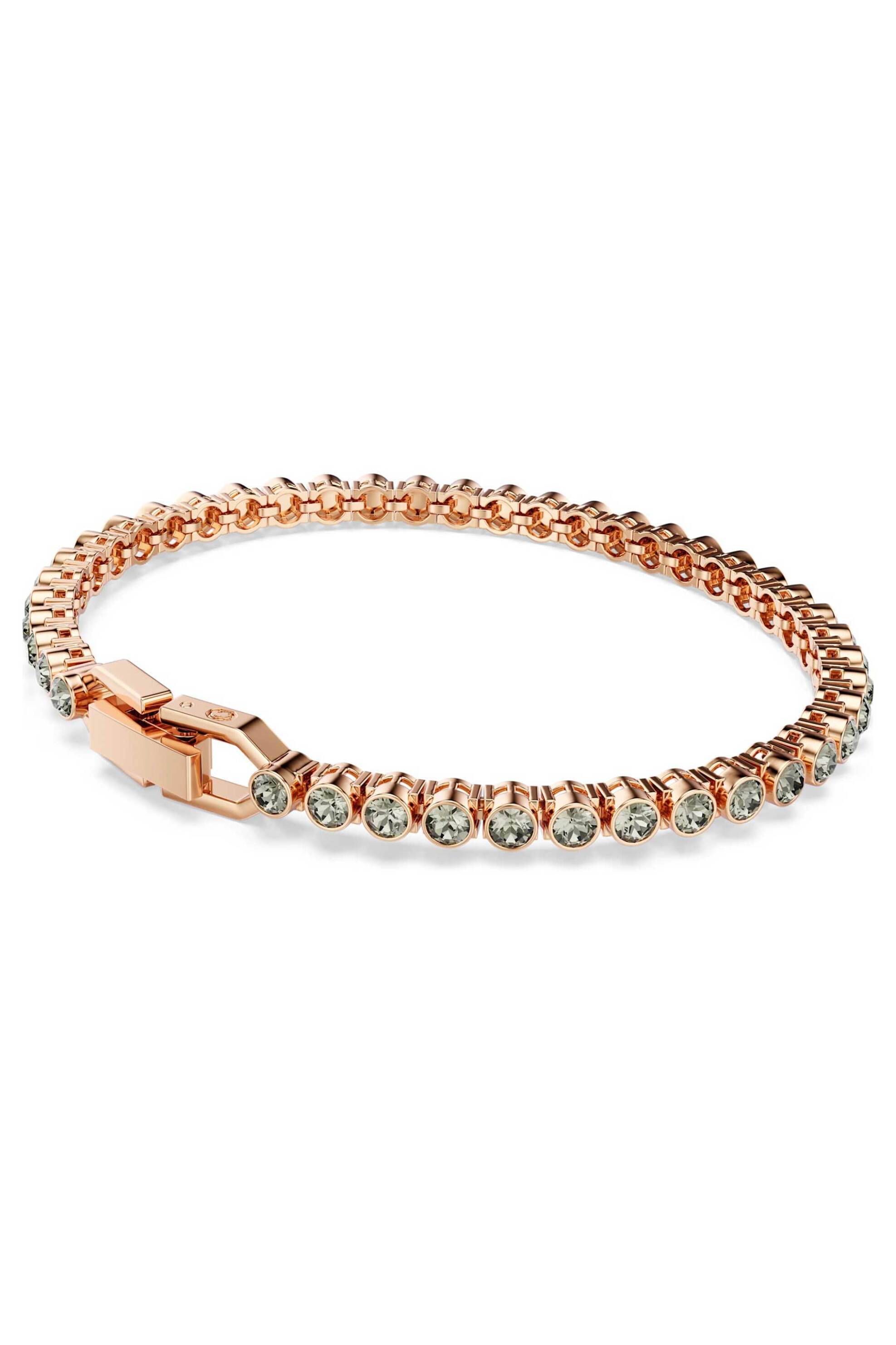 Swarovski Γυναικείο Βραχιόλι Στρογγυλή Κοπή Μαύρο Επιμετάλλωση σε Ροζ Χρυσαφί Τόνο Tennis Imber Emily - 5734240