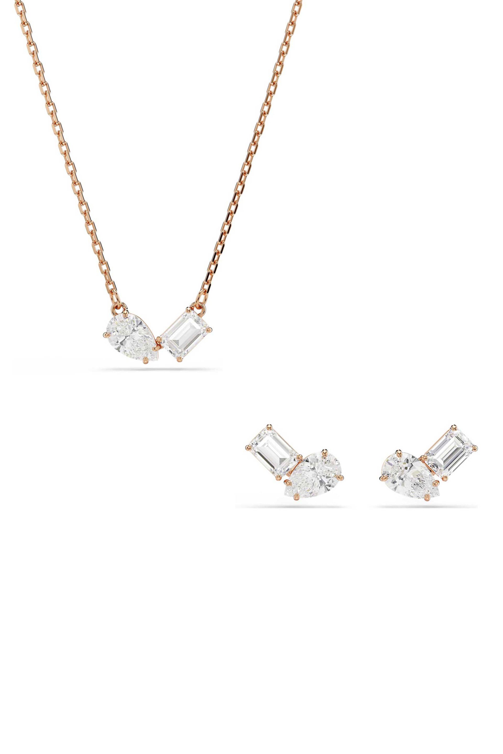 Swarovski γυναικείο σετ κοπή pear, οκταγωνική κοπή, λευκό, επιμετάλλωση σε ροζ χρυσαφί τόνο "Mesmera" - 5734246