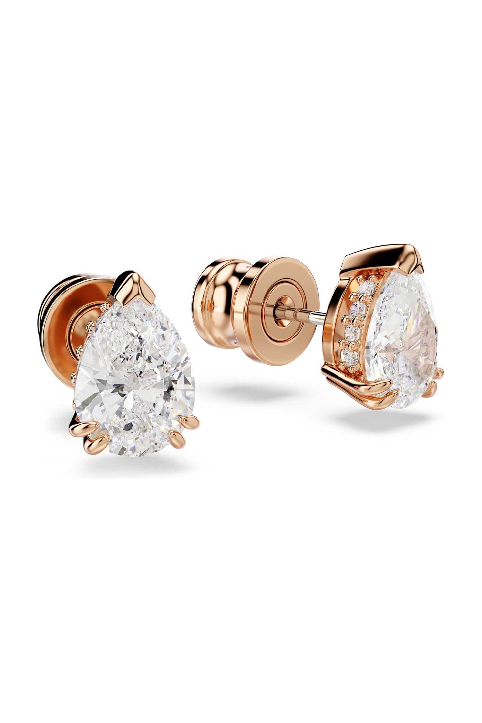 SWAROVSKI Swarovski γυναικεία σκουλαρίκια με καραφάκι κοπή pear, λευκά, επιμετάλλωση σε ροζ χρυσαφί τόνο "Stilla" - 5734248 - 2