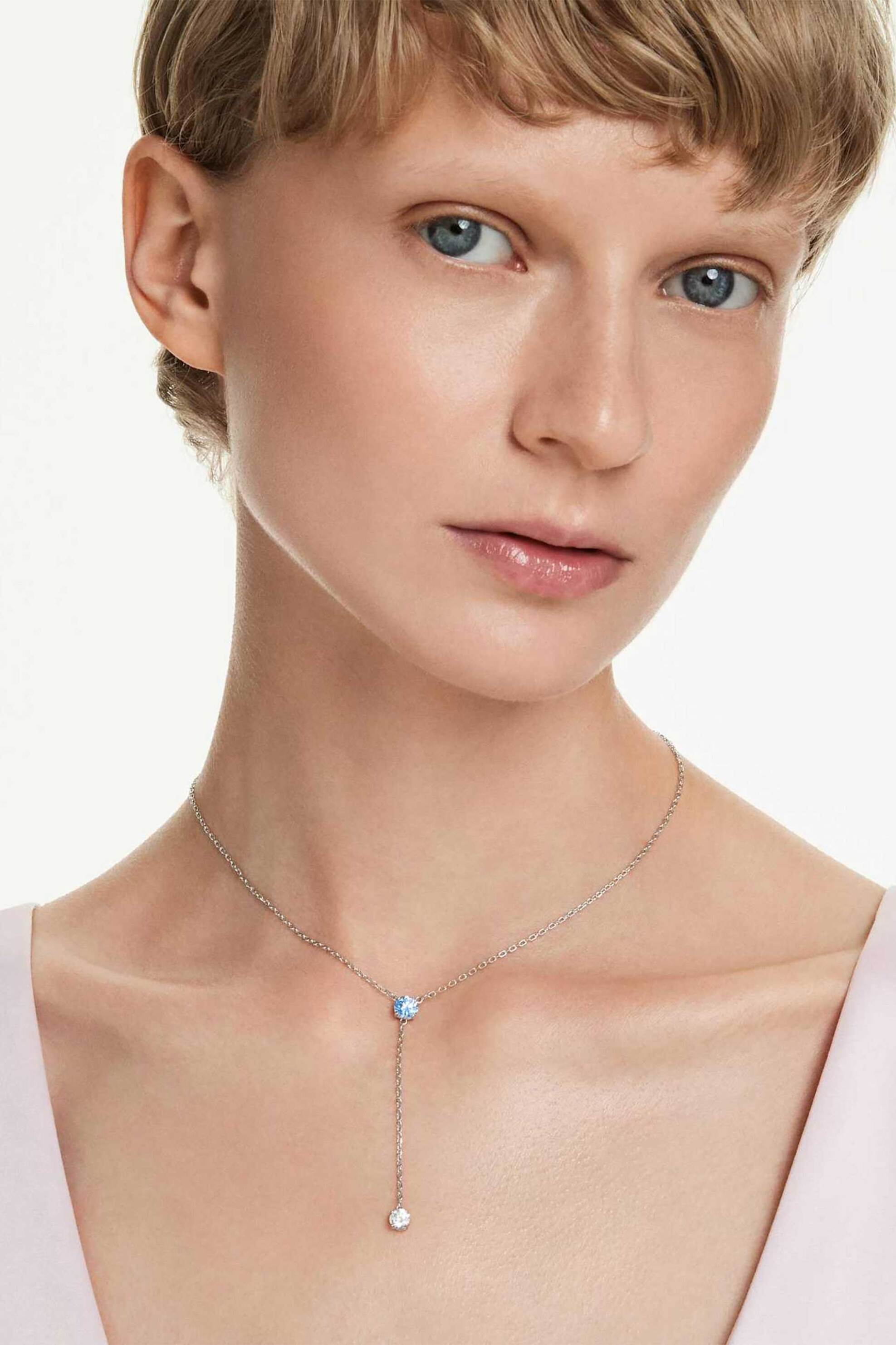 Swarovski Γυναικείο Κολιέ σε Σχήμα Y Στρογγυλή Κοπή Μπλε Επιμετάλλωση Ροδίου Stilla Attract - 5734249