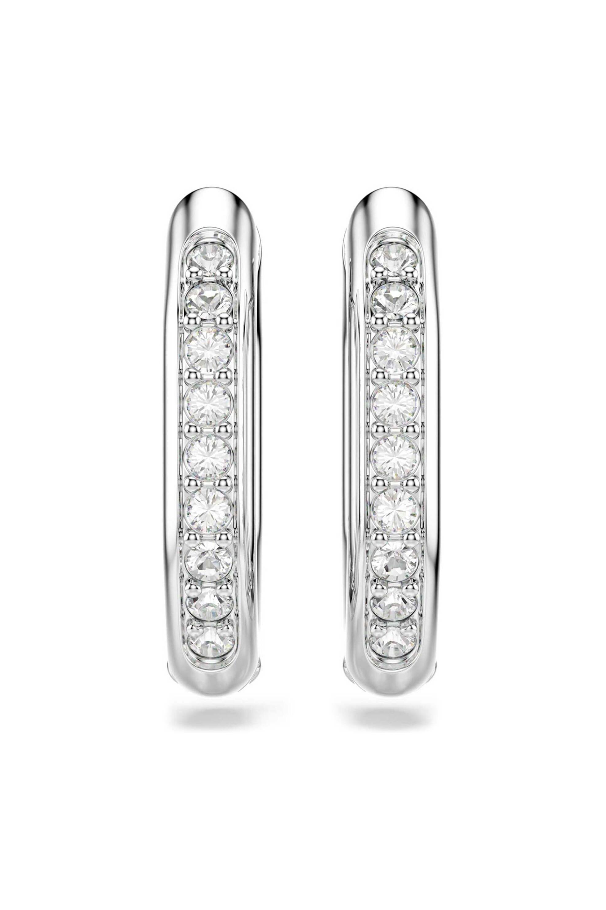 Swarovski γυναικείοι κρίκοι οκταγωνικό σχήμα, στρογγυλή κοπή, mικρά, λευκά, επιμετάλλωση ροδίου "Dextera" - 5724585