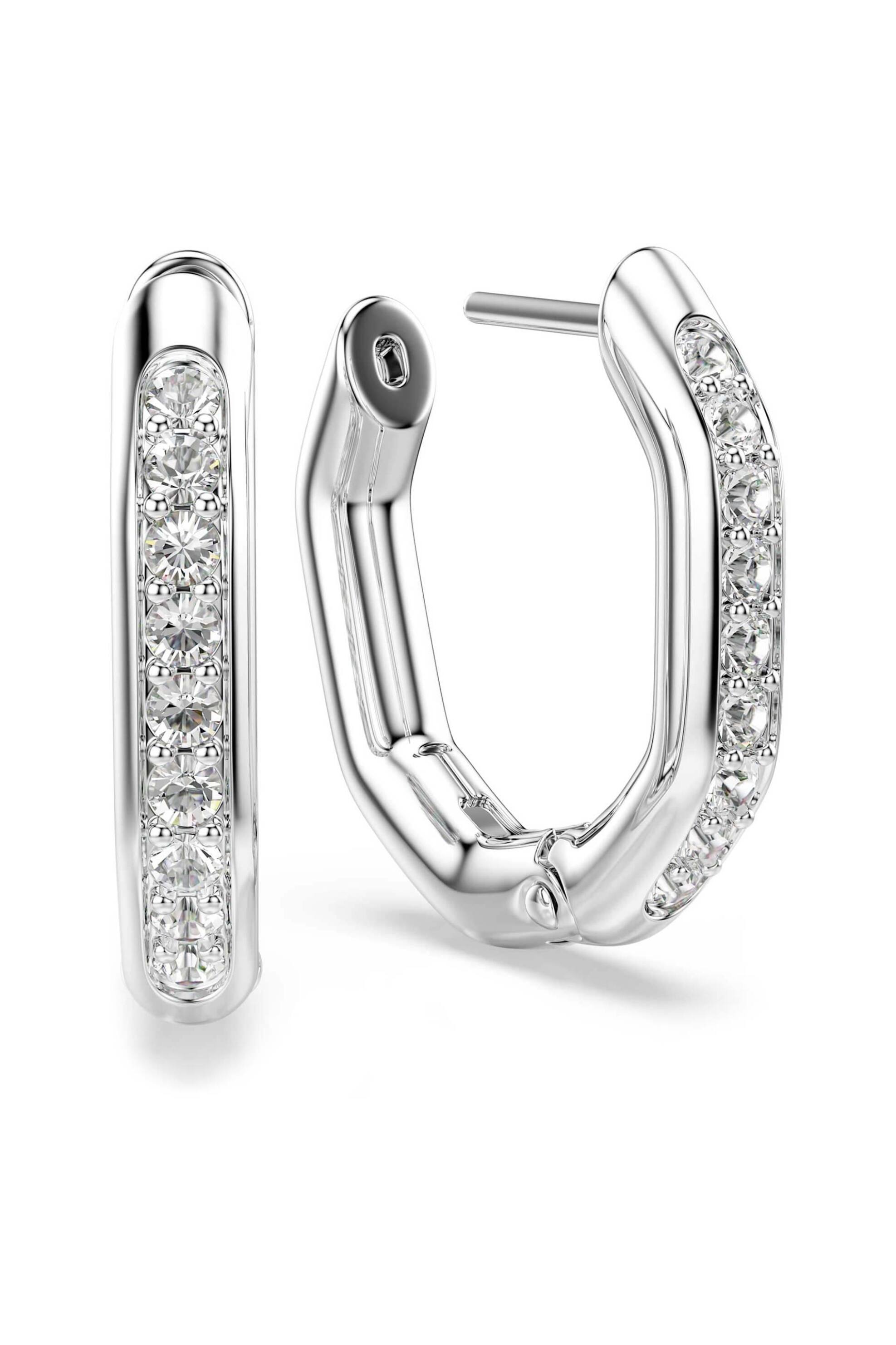 Swarovski γυναικείοι κρίκοι οκταγωνικό σχήμα, στρογγυλή κοπή, mικρά, λευκά, επιμετάλλωση ροδίου 