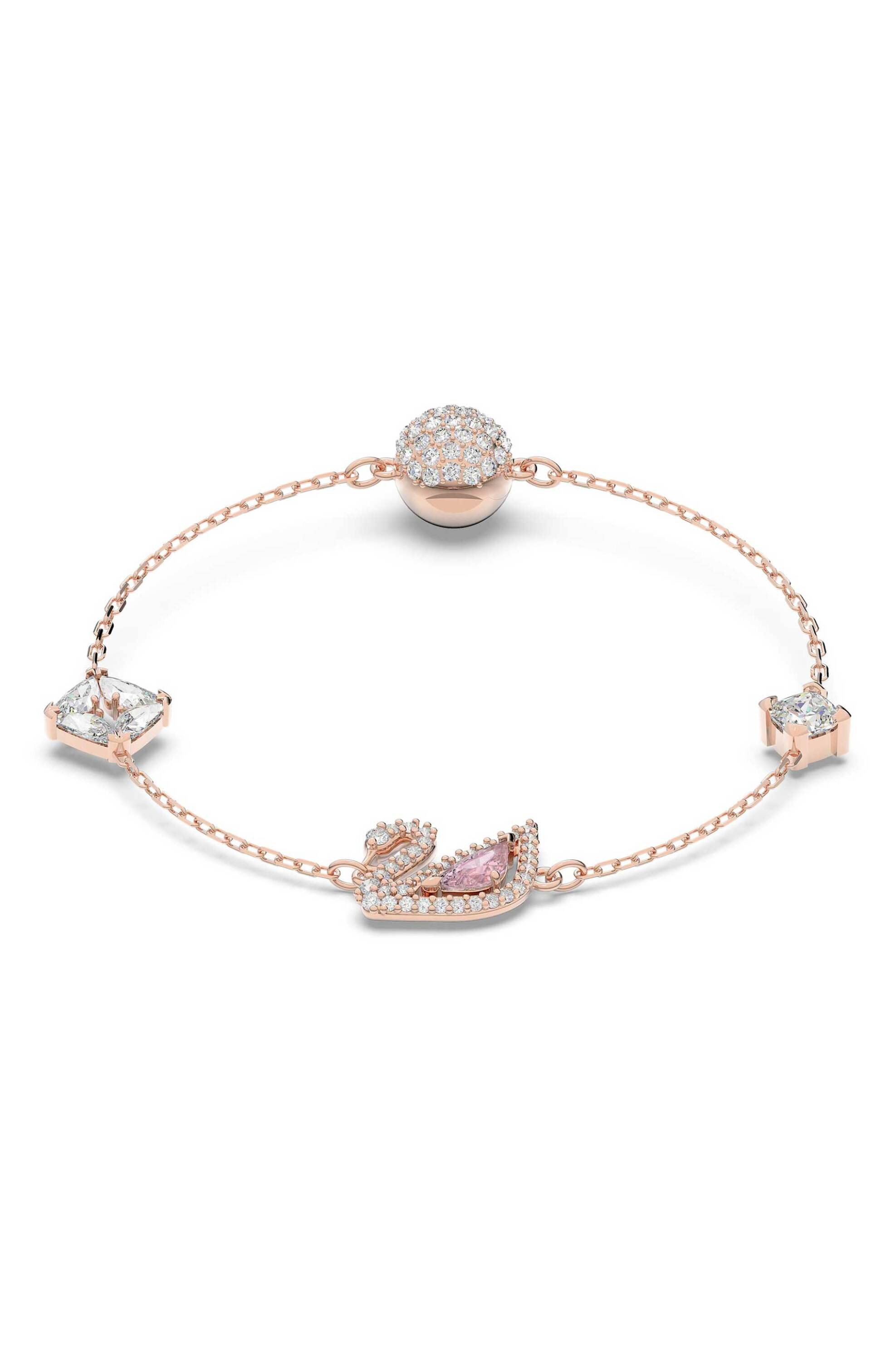 Swarovski γυναικείο βραχιόλι κύκνος, ροζ, επιμετάλλωση σε ροζ χρυσαφί τόνο "Swan" - 5472271