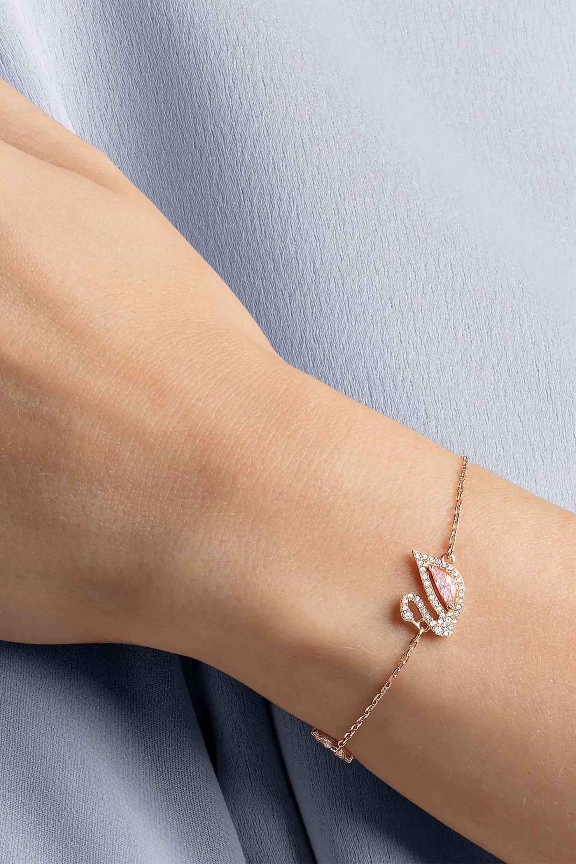 Swarovski γυναικείο βραχιόλι κύκνος, ροζ, επιμετάλλωση σε ροζ χρυσαφί τόνο "Swan" - 5472271 φωτογραφία