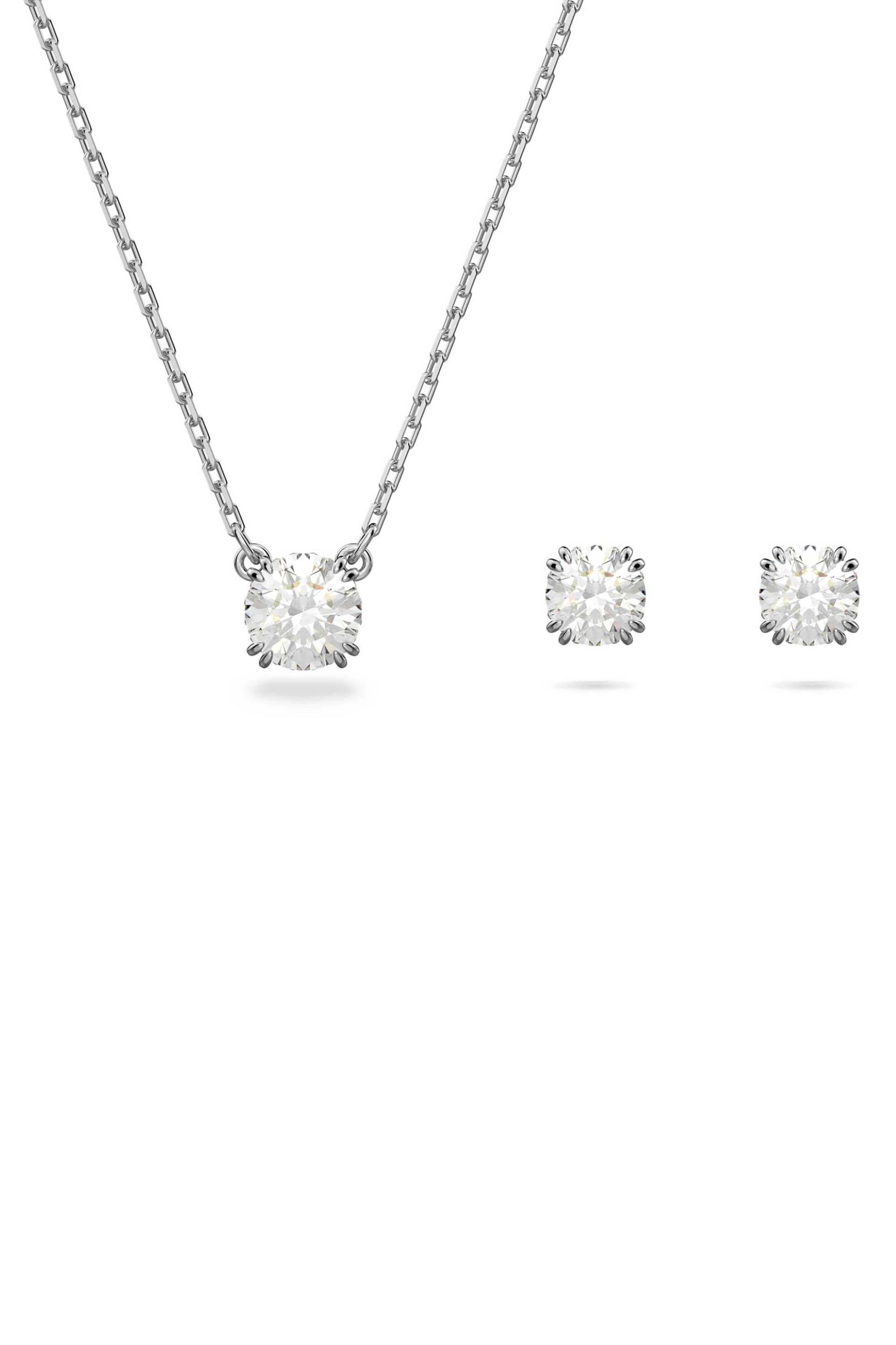 Swarovski γυναικείο σετ στρογγυλή κοπή, λευκό, επιμετάλλωση ροδίου "Stilla" - 5647663