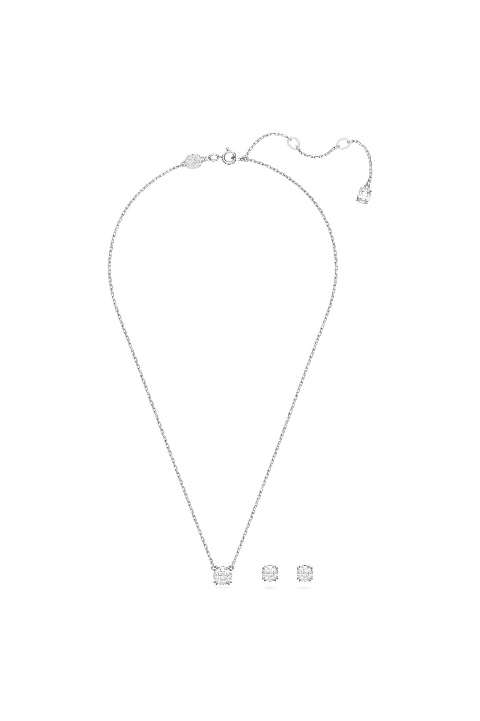 Swarovski γυναικείο σετ στρογγυλή κοπή, λευκό, επιμετάλλωση ροδίου 