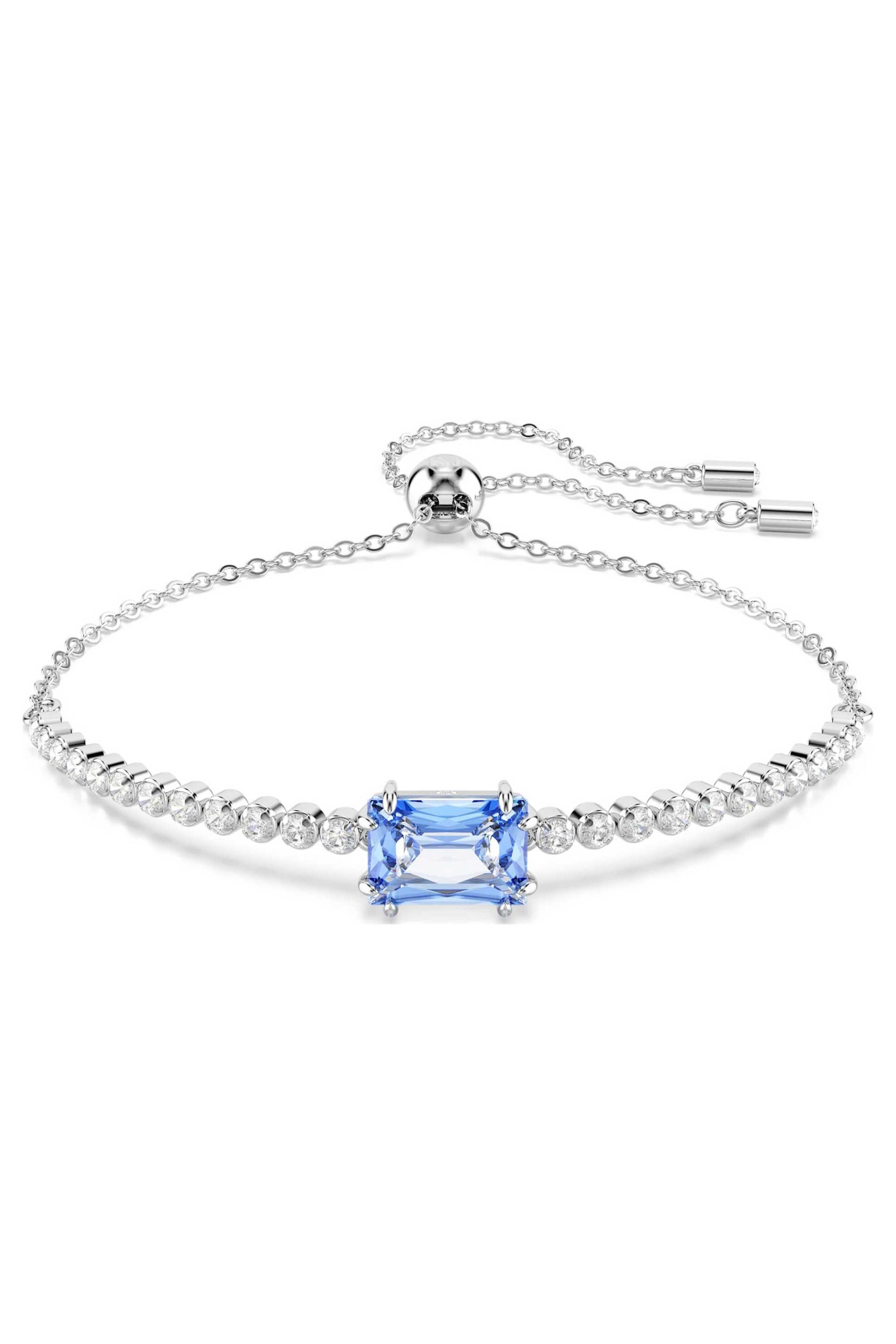 Swarovski γυναικείο βραχιόλι μίξη κοπών, μπλε, επιμετάλλωση ροδίου "Matrix" - 5693412