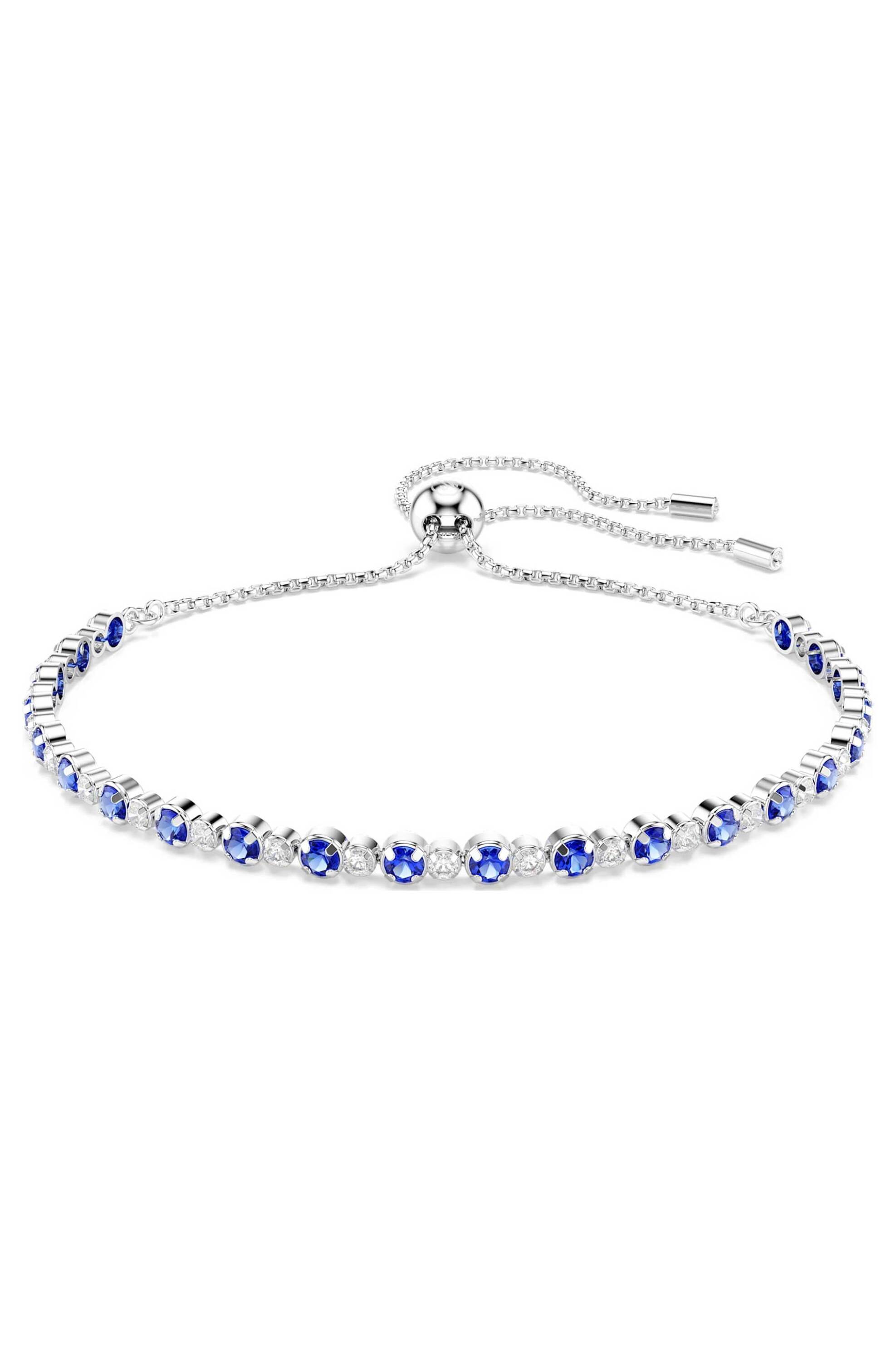 Swarovski γυναικείο βραχιόλι μικτές στρογγυλές κοπές, μπλε, επιμετάλλωση ροδίου "Tennis Matrix" - 5725854