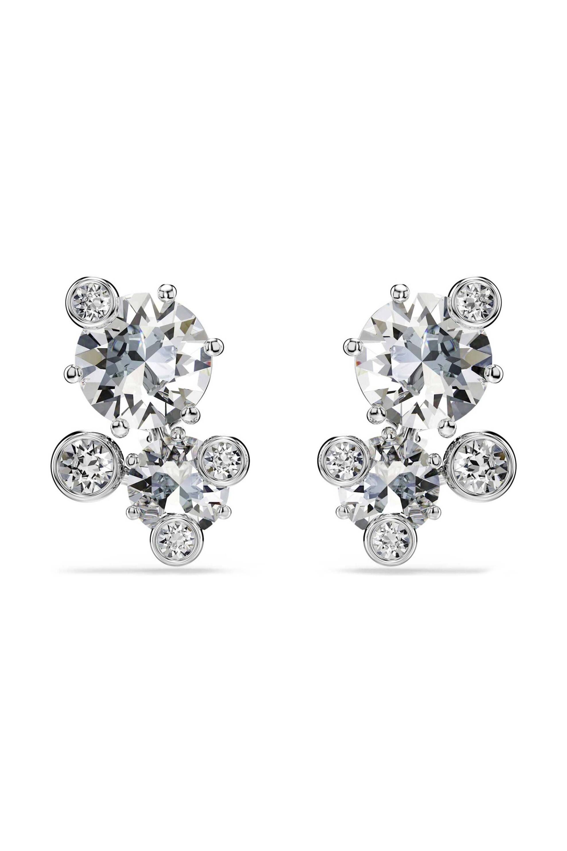 Swarovski γυναικεία σκουλαρίκια με καραφάκι στρογγυλή κοπή, λευκά, επιμετάλλωση ροδίου "Constella" - 5732253