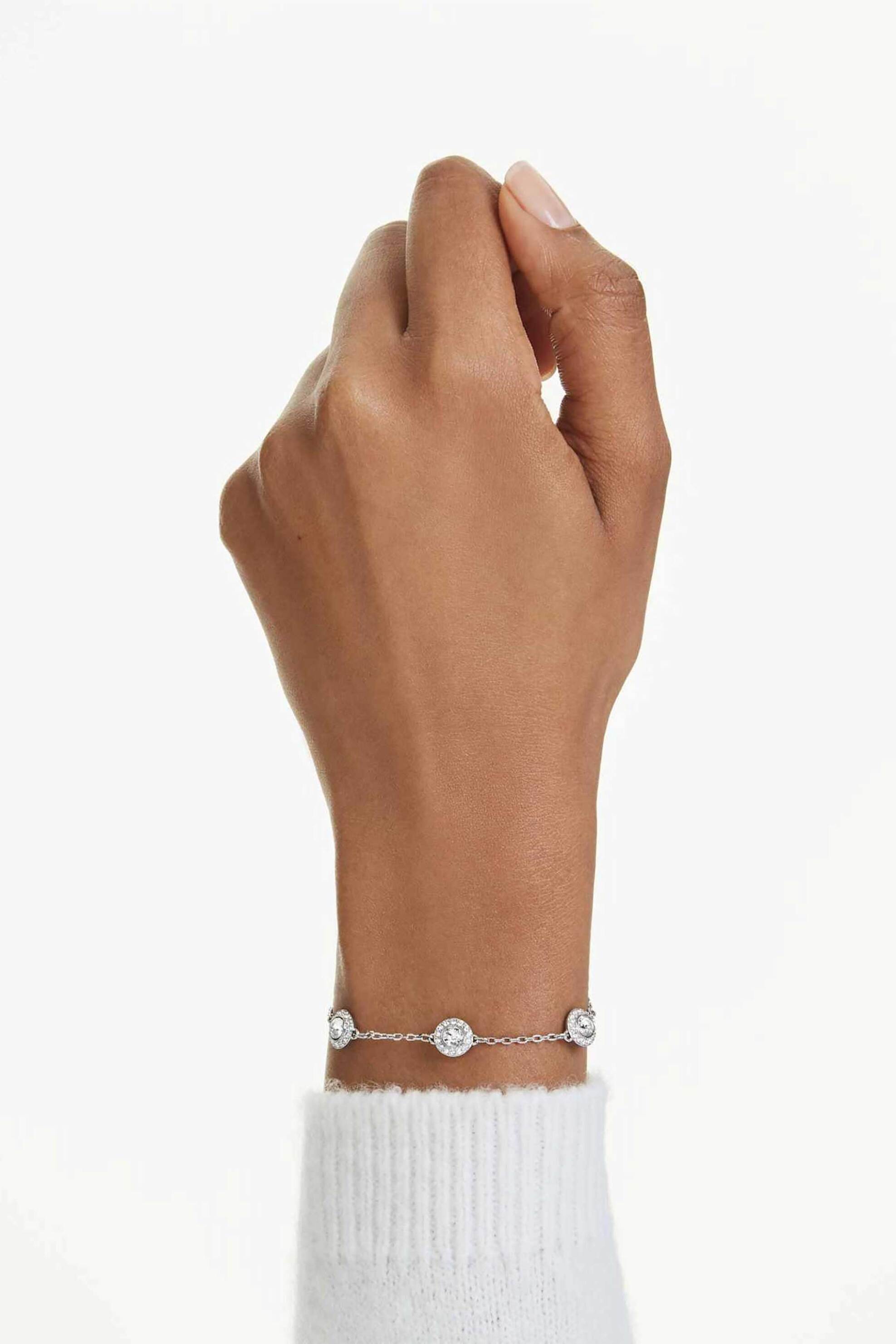 Swarovski Γυναικείο Βραχιόλι Στρογγυλή Κοπή Διπλής Όψης Μοτίβα Λευκό Επιμετάλλωση Ροδίου Una Angelic - 5732272