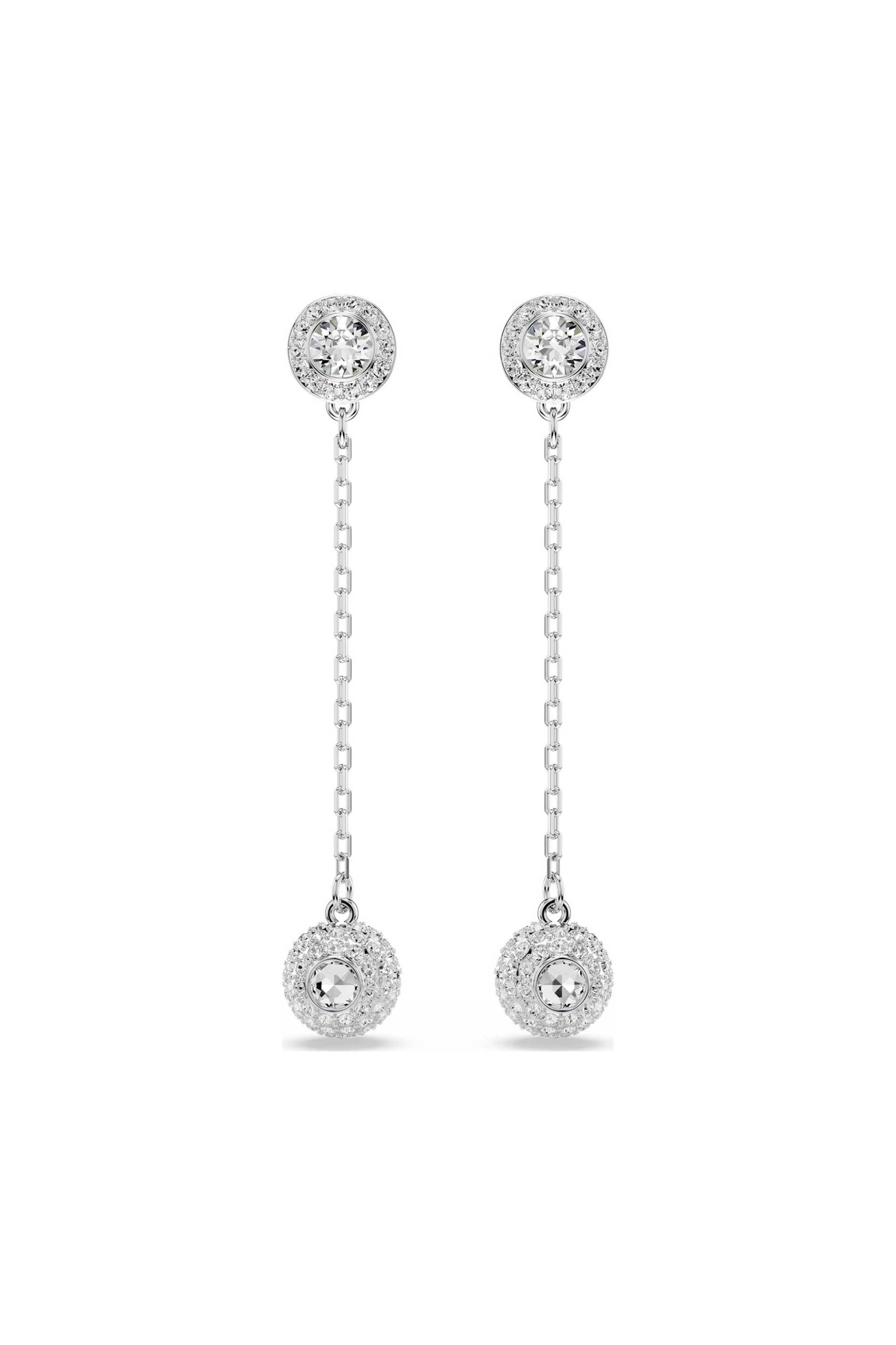 Swarovski γυναικεία σκουλαρίκια-σταγόνα στρογγυλή κοπή, λευκά, επιμετάλλωση ροδίου "Una Angelic" - 5732273