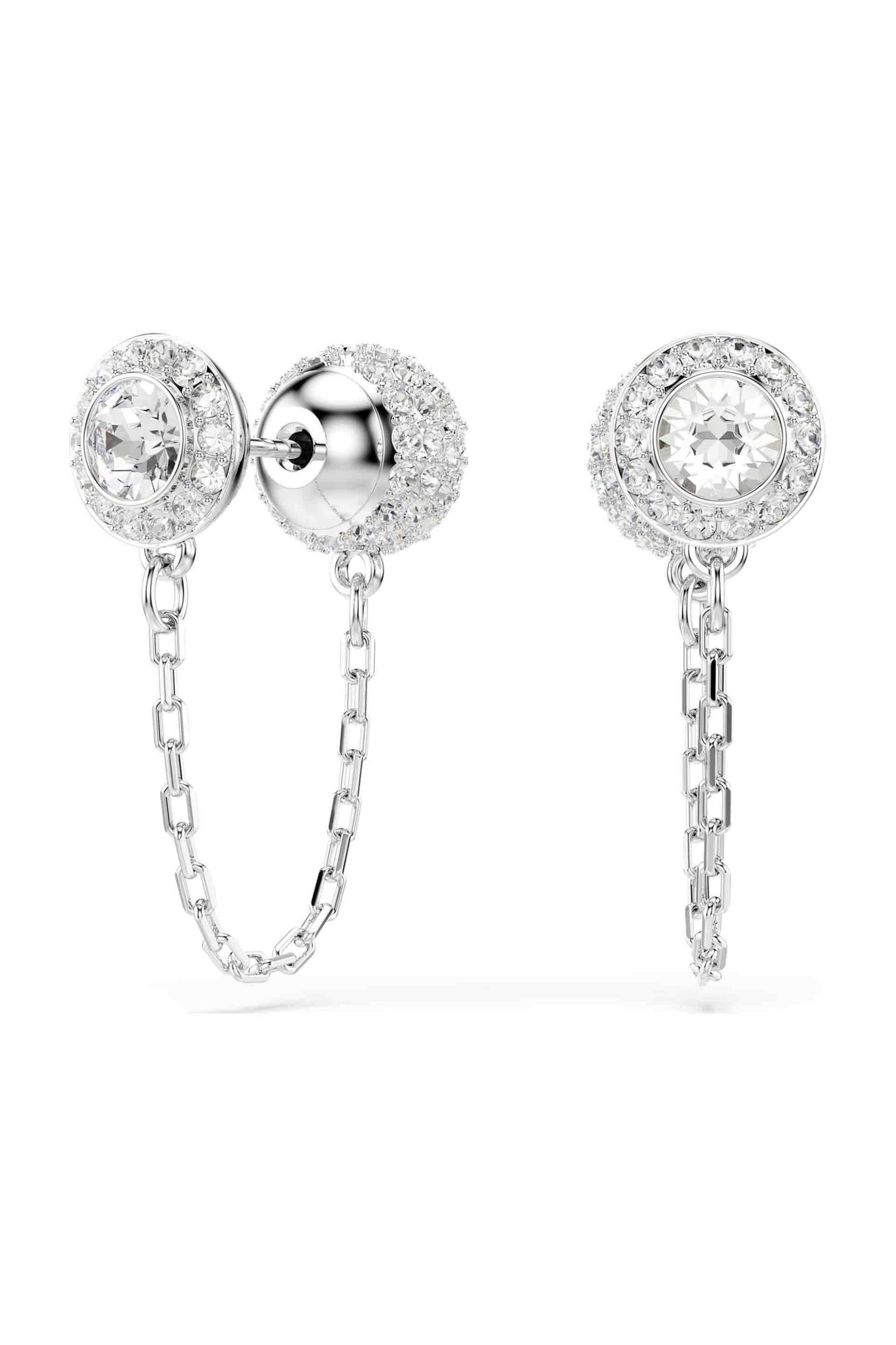 Swarovski γυναικεία σκουλαρίκια-σταγόνα στρογγυλή κοπή, λευκά, επιμετάλλωση ροδίου 