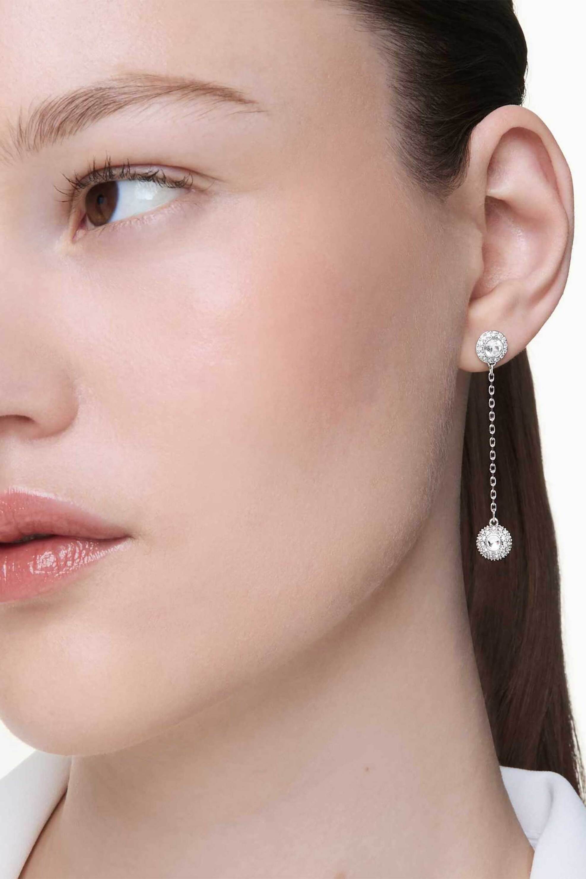 Swarovski Γυναικεία Σκουλαρίκια-Σταγόνα Στρογγυλή Κοπή Λευκά Επιμετάλλωση Ροδίου Una Angelic - 5732273