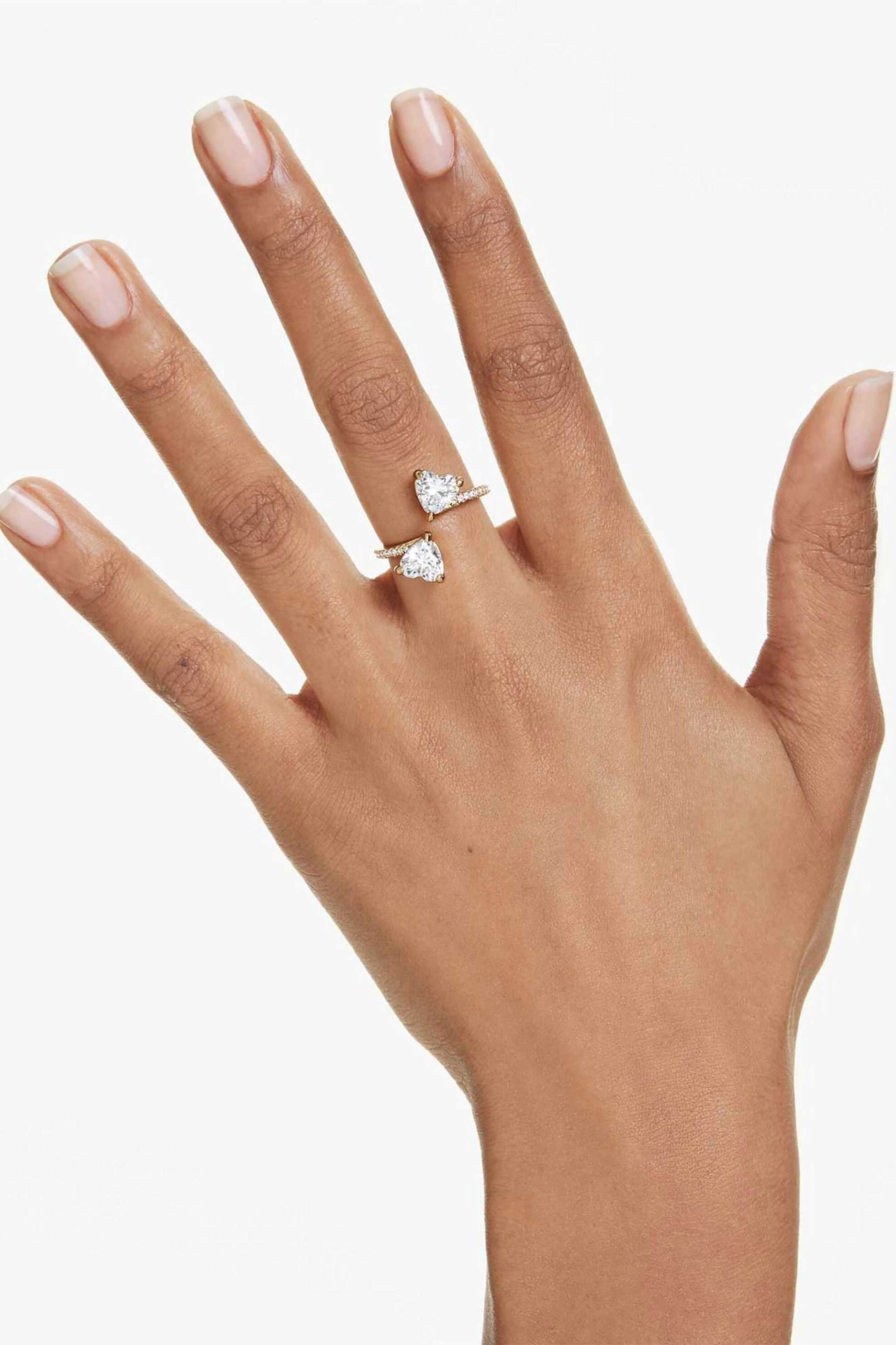 Swarovski Γυναικείο Ανοιχτό Δαχτυλίδι Κοπή Heart Pavé Λευκό Επιμετάλλωση σε Χρυσαφί Τόνο Mesmera (58) - 5733479