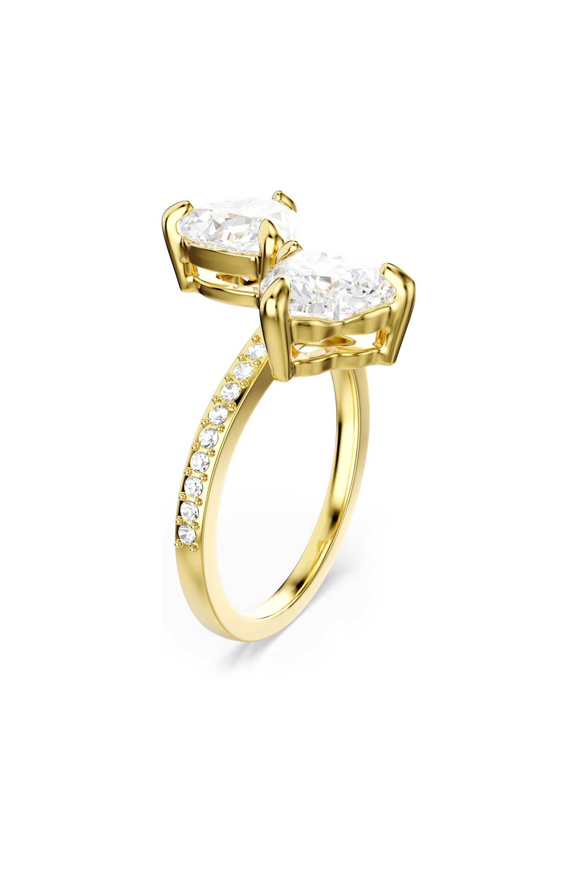 Swarovski γυναικείο ανοιχτό δαχτυλίδι κοπή heart, pavé, λευκό, επιμετάλλωση σε χρυσαφί τόνο "Mesmera" (52) - 5733481