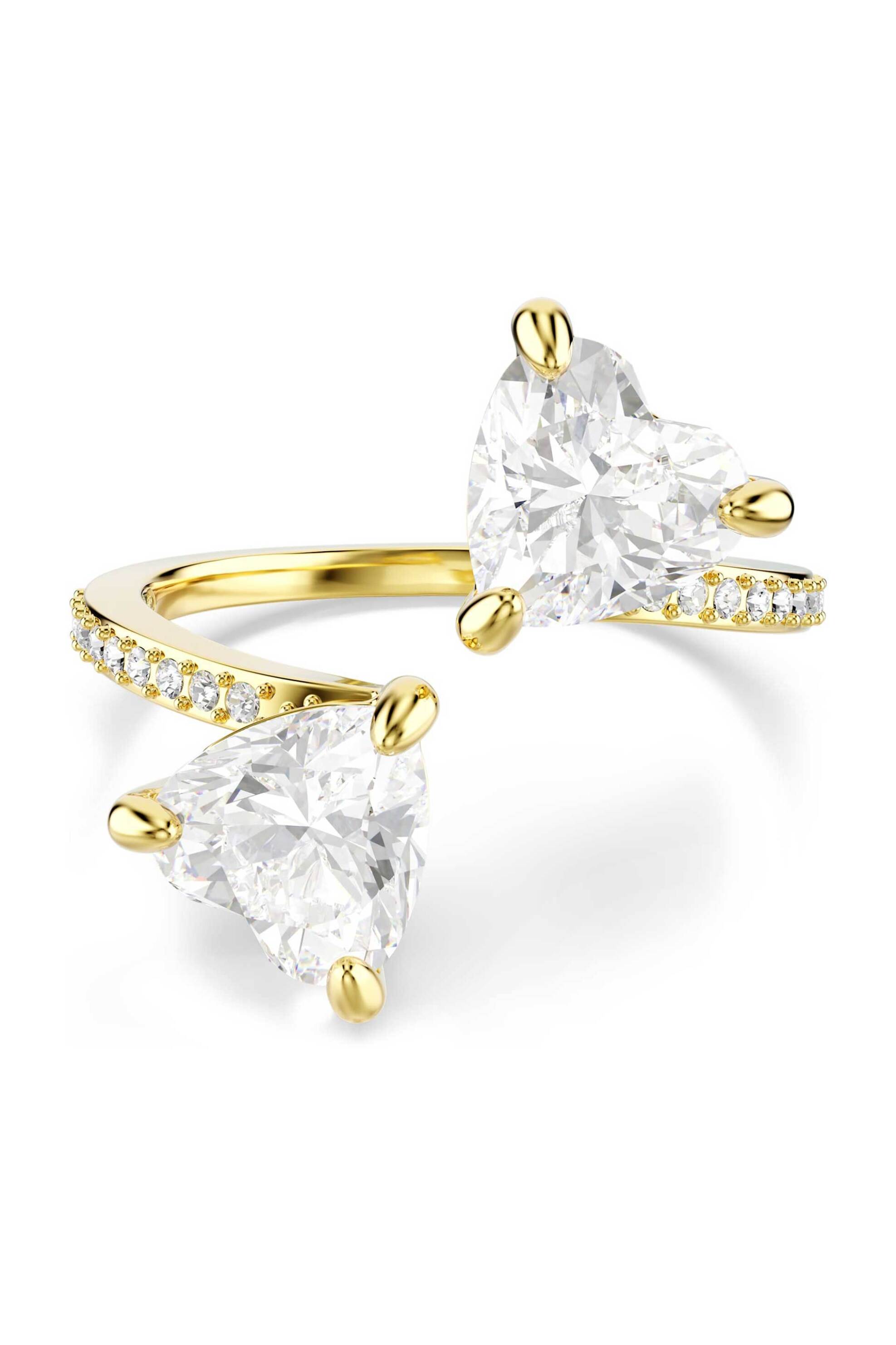 Swarovski γυναικείο ανοιχτό δαχτυλίδι κοπή heart, pavé, λευκό, επιμετάλλωση σε χρυσαφί τόνο 