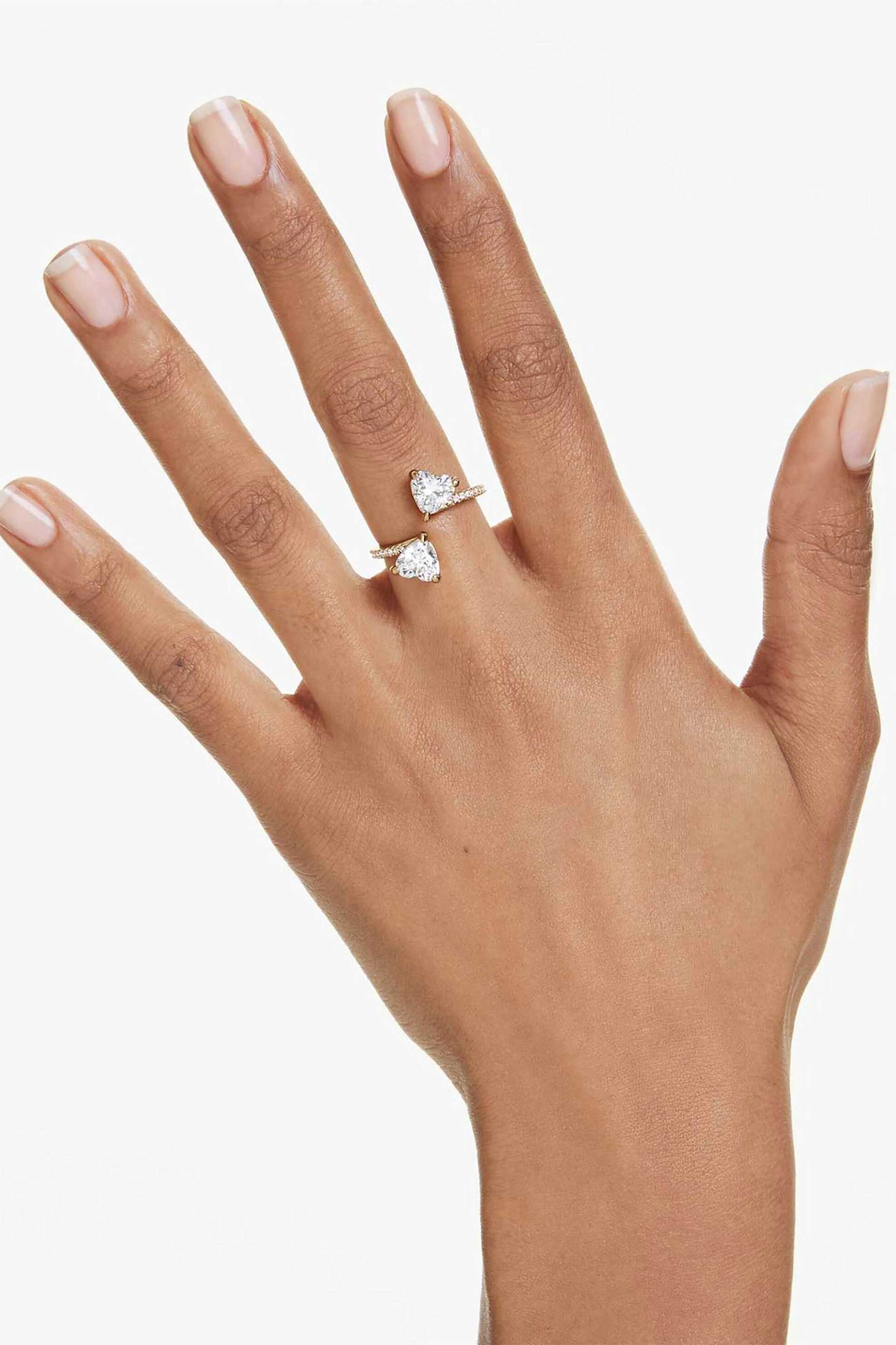 Swarovski Γυναικείο Ανοιχτό Δαχτυλίδι Κοπή Heart Pavé Λευκό Επιμετάλλωση σε Χρυσαφί Τόνο Mesmera (52) - 5733481
