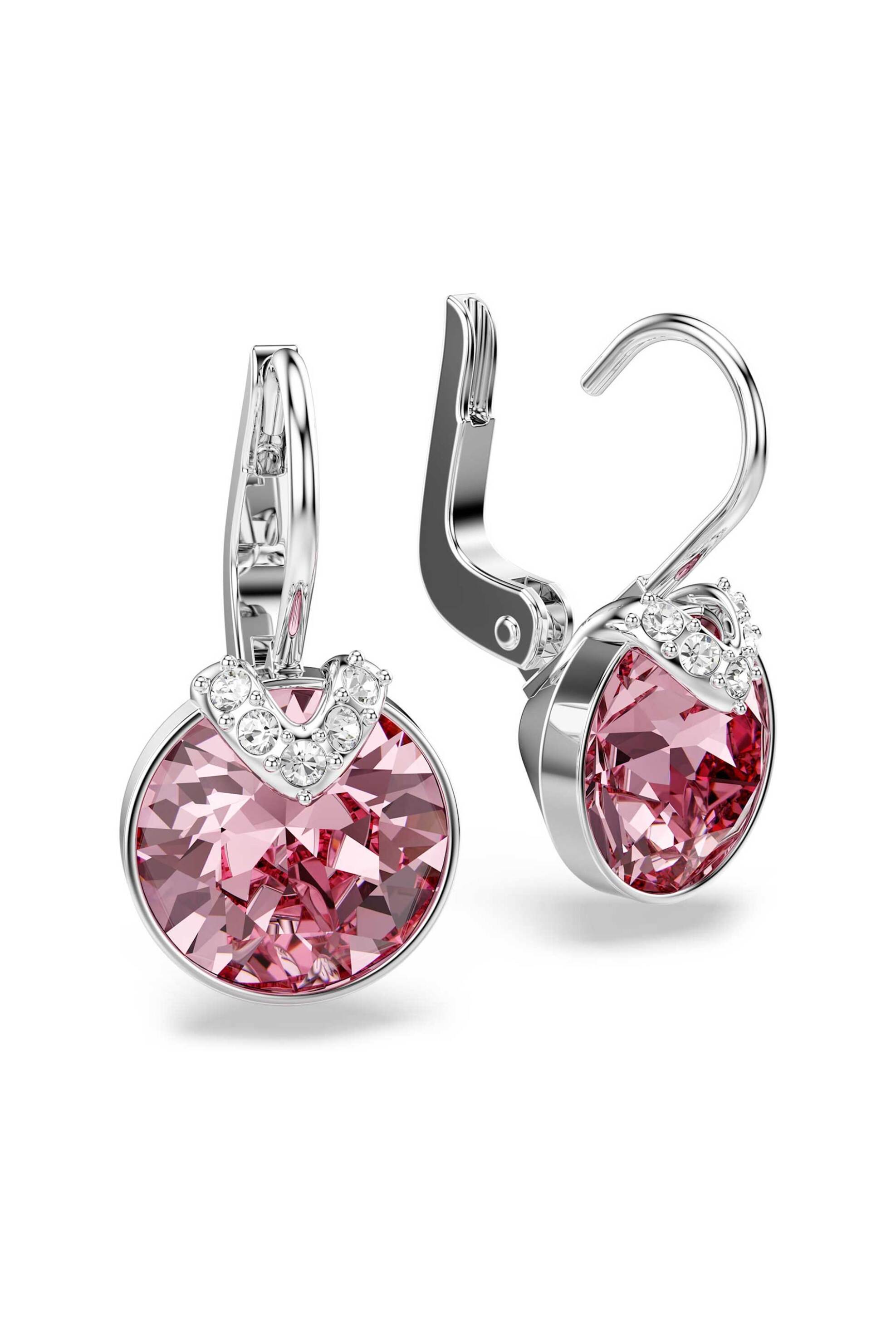 SWAROVSKI Swarovski γυναικεία σκουλαρίκια-σταγόνα στρογγυλή κοπή, ροζ, επιμετάλλωση ροδίου "Bella V" - 5734235 - 2