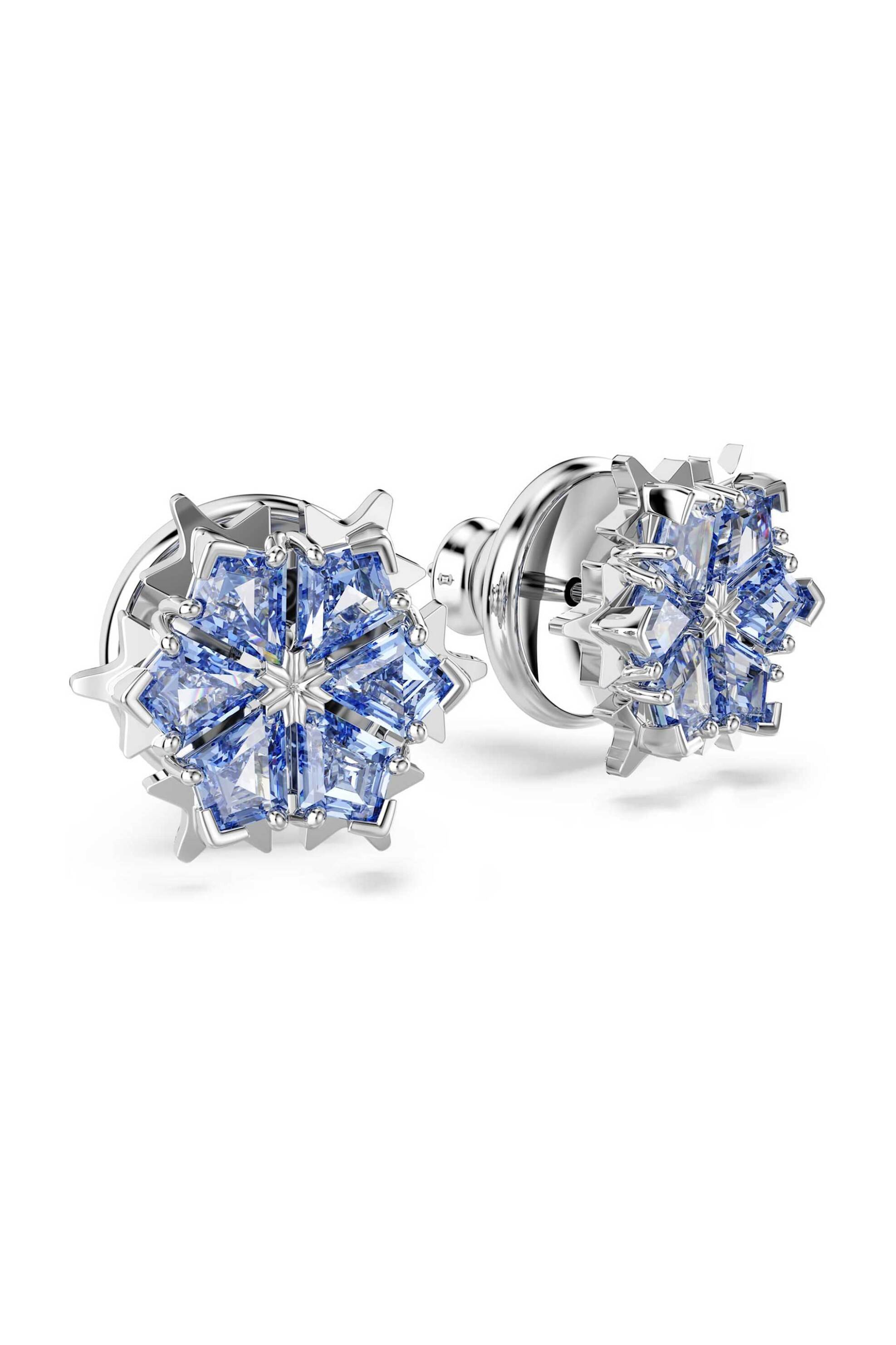 Swarovski γυναικεία σκουλαρίκια με καραφάκι χιονονιφάδα, μπλε, επιμετάλλωση ροδίου 