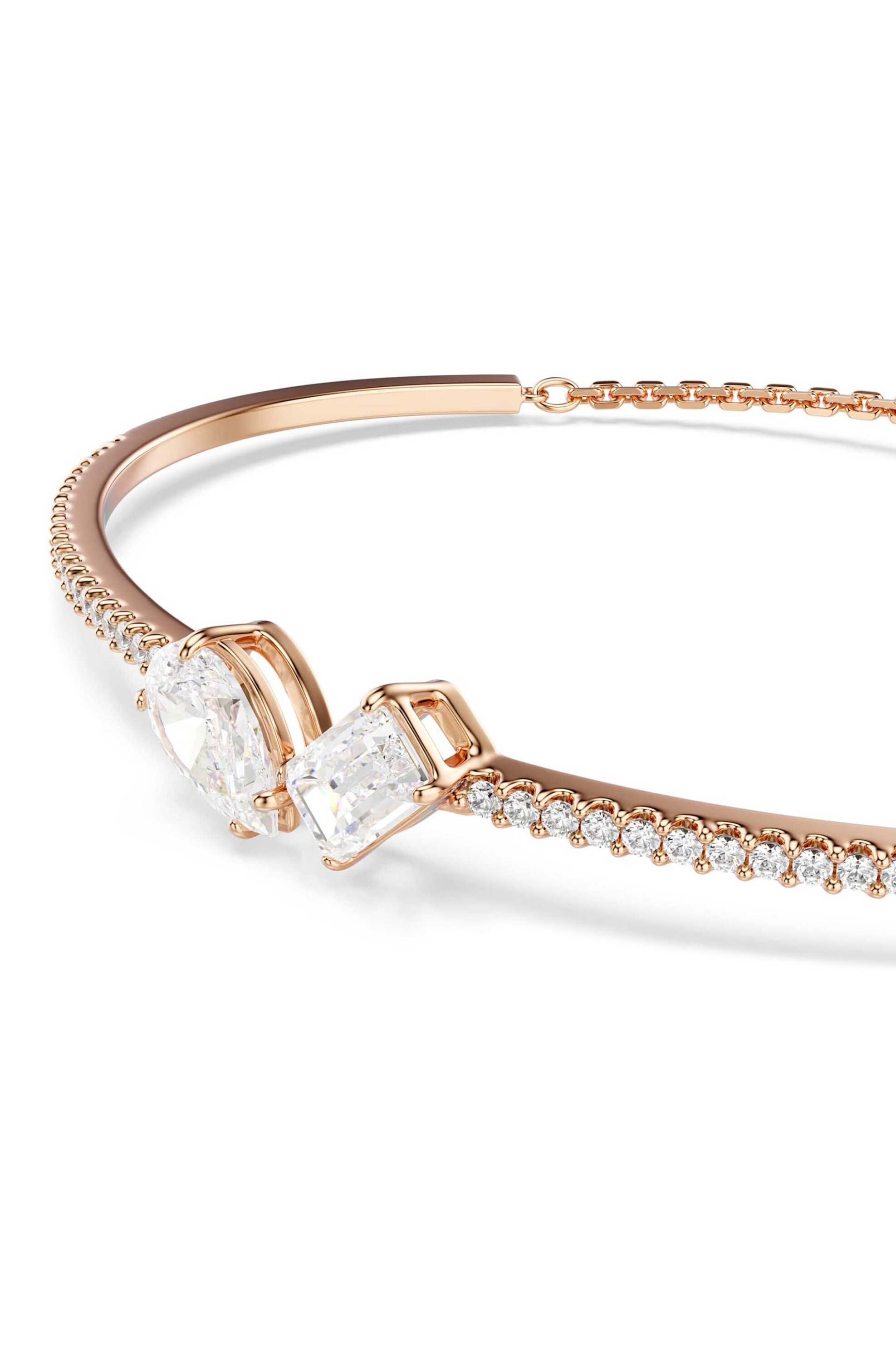 SWAROVSKI Swarovski γυναικείο άκαμπτο βραχιόλι μίξη κοπών, λευκό, επιμετάλλωση σε ροζ χρυσαφί τόνο "Mesmera" - 5734247 - 2