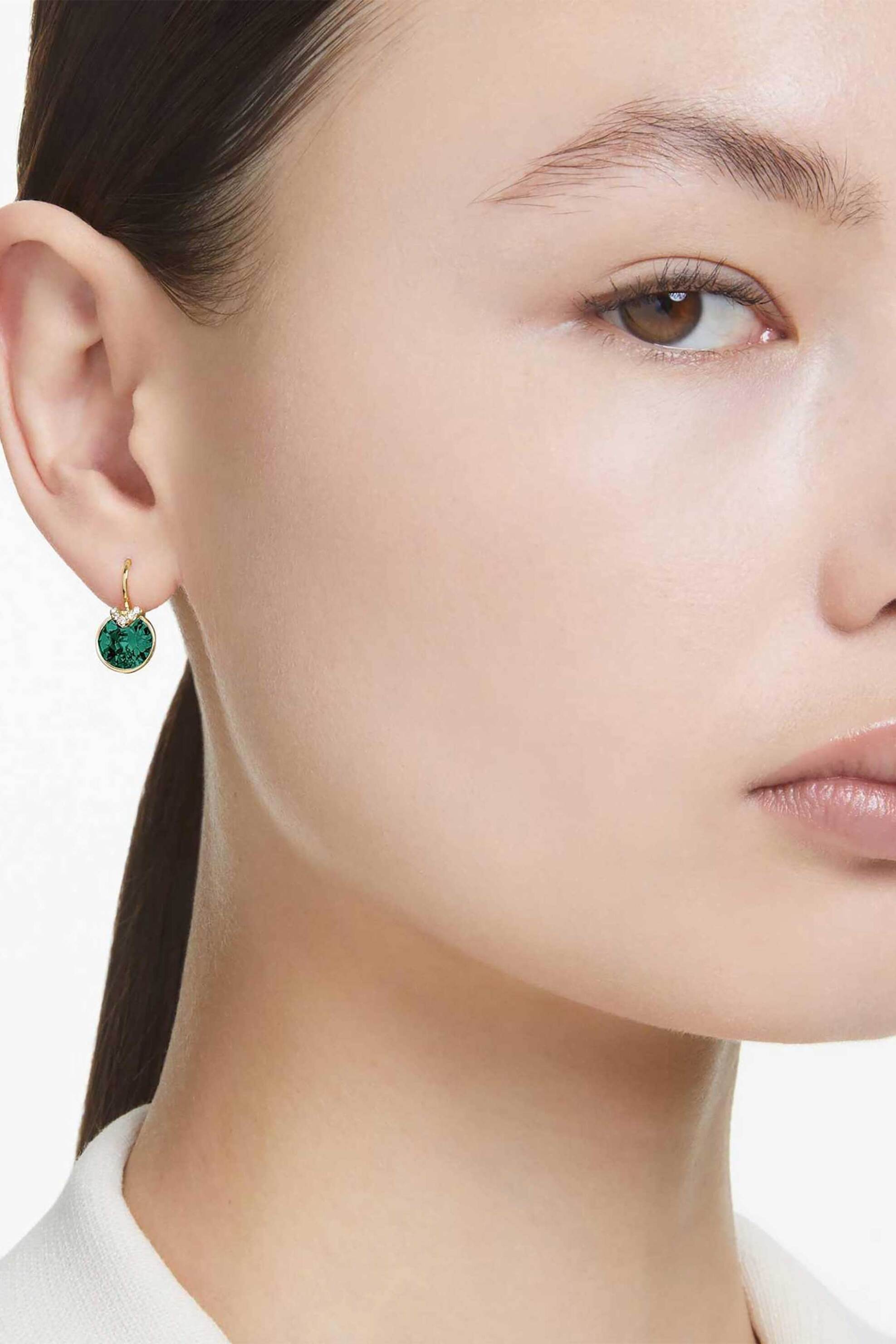 Swarovski Γυναικεία Σκουλαρίκια-Σταγόνα Στρογγυλή Κοπή Πράσινα Επιμετάλλωση σε Χρυσαφί Τόνο Bella V - 5735389