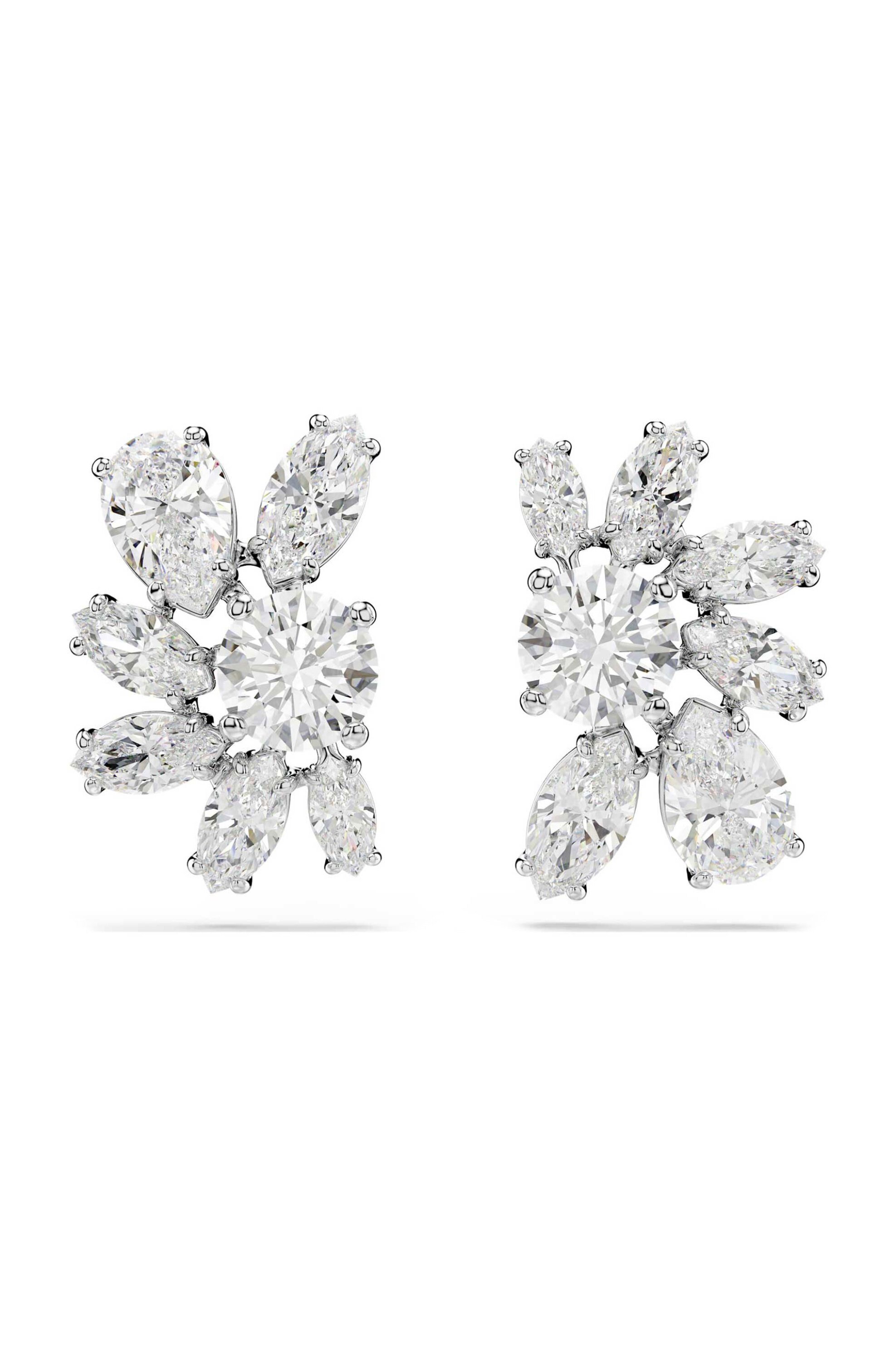 Swarovski γυναικεία σκουλαρίκια με καραφάκι μίξη κοπών, λουλούδι, λευκά, επιμετάλλωση ροδίου "Mesmera" - 5737462