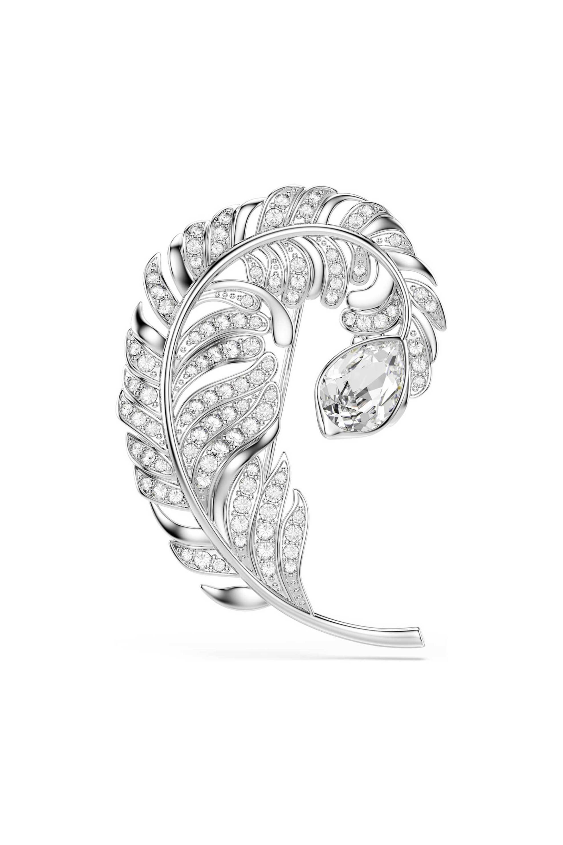 Swarovski γυναικεία καρφίτσα μίξη κοπών, φτερό, επιμετάλλωση ροδίου "Idyllia" - 5747549