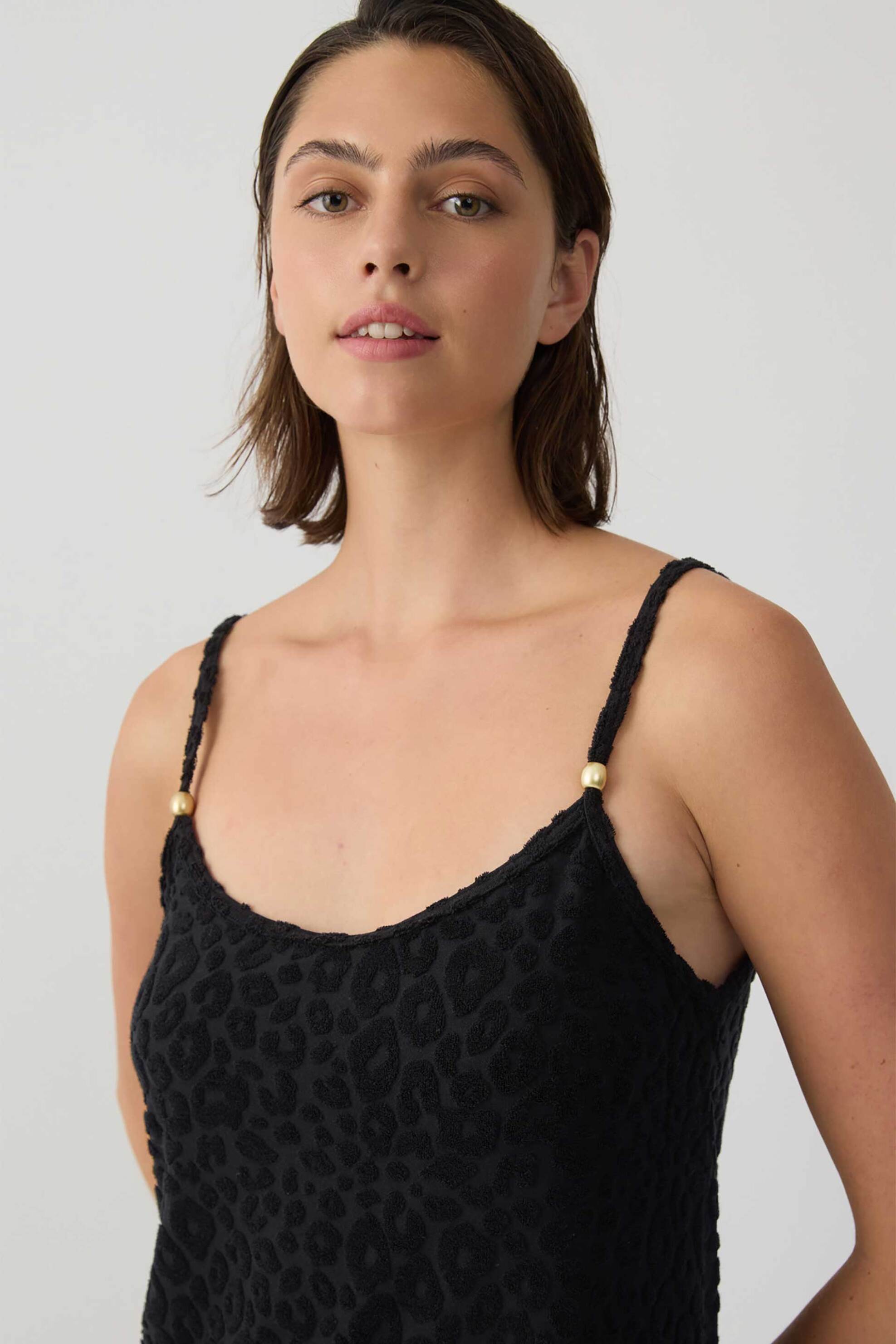 MINERVA Minerva γυναικείο mini φόρεμα αμάνικο πετσετέ με leopard pattern - 90-53341-002-045 Μαύρο - 2