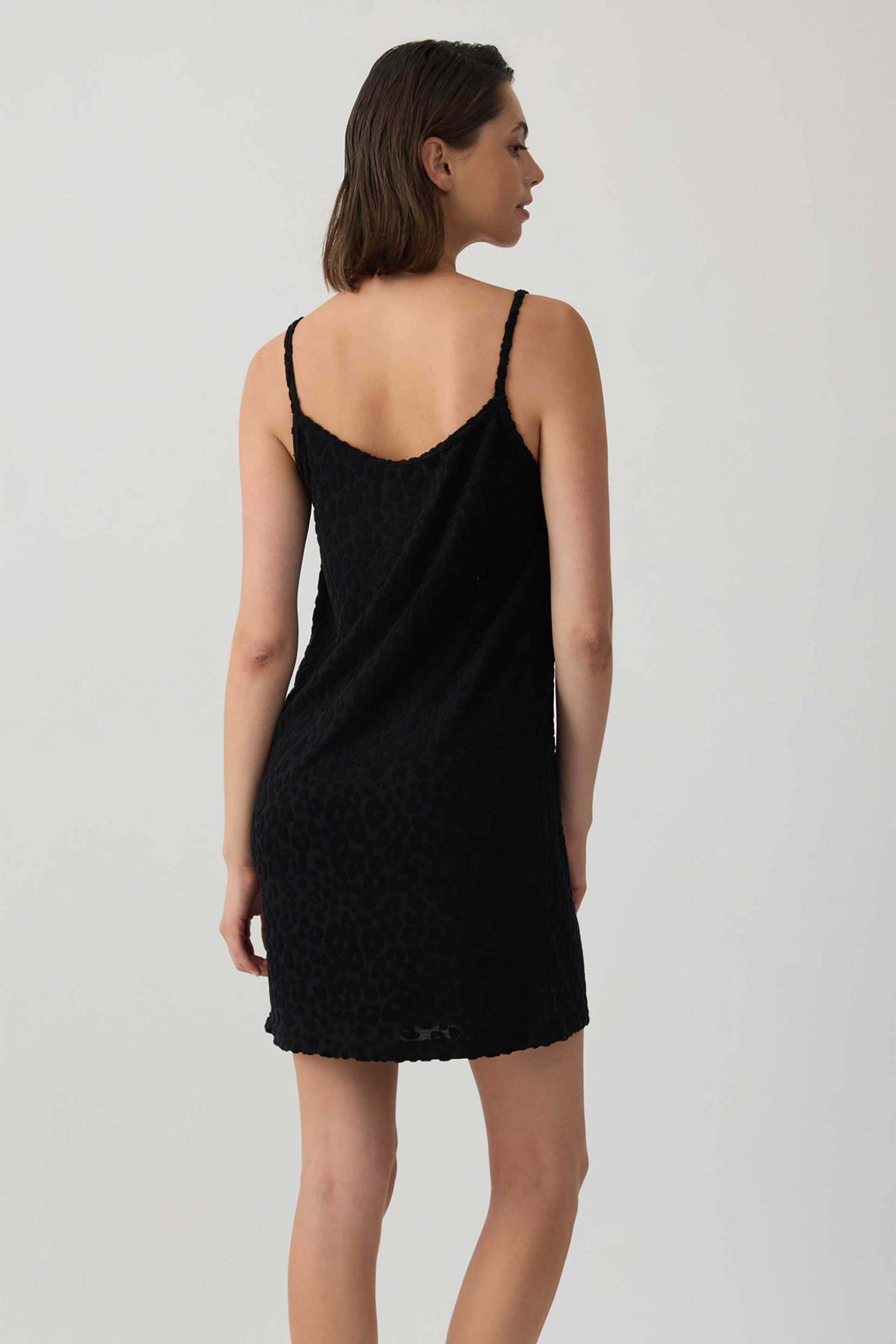 Minerva Γυναικείο Mini Φόρεμα Αμάνικο Πετσετέ με Leopard Pattern - 90-53341-002-045 Μαύρο
