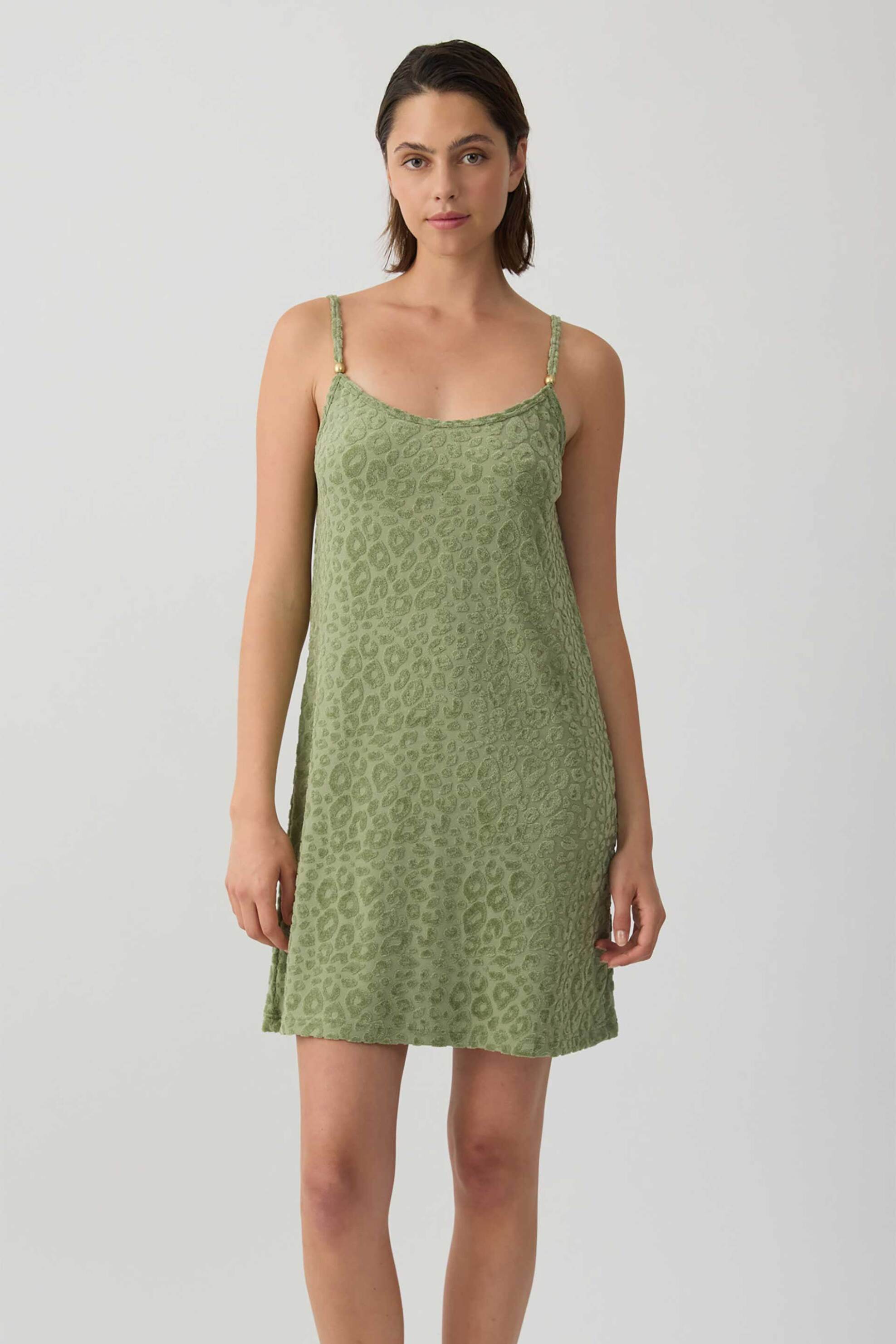 Minerva γυναικείο mini φόρεμα αμάνικο πετσετέ με leopard pattern - 90-53341-002-045 Χακί
