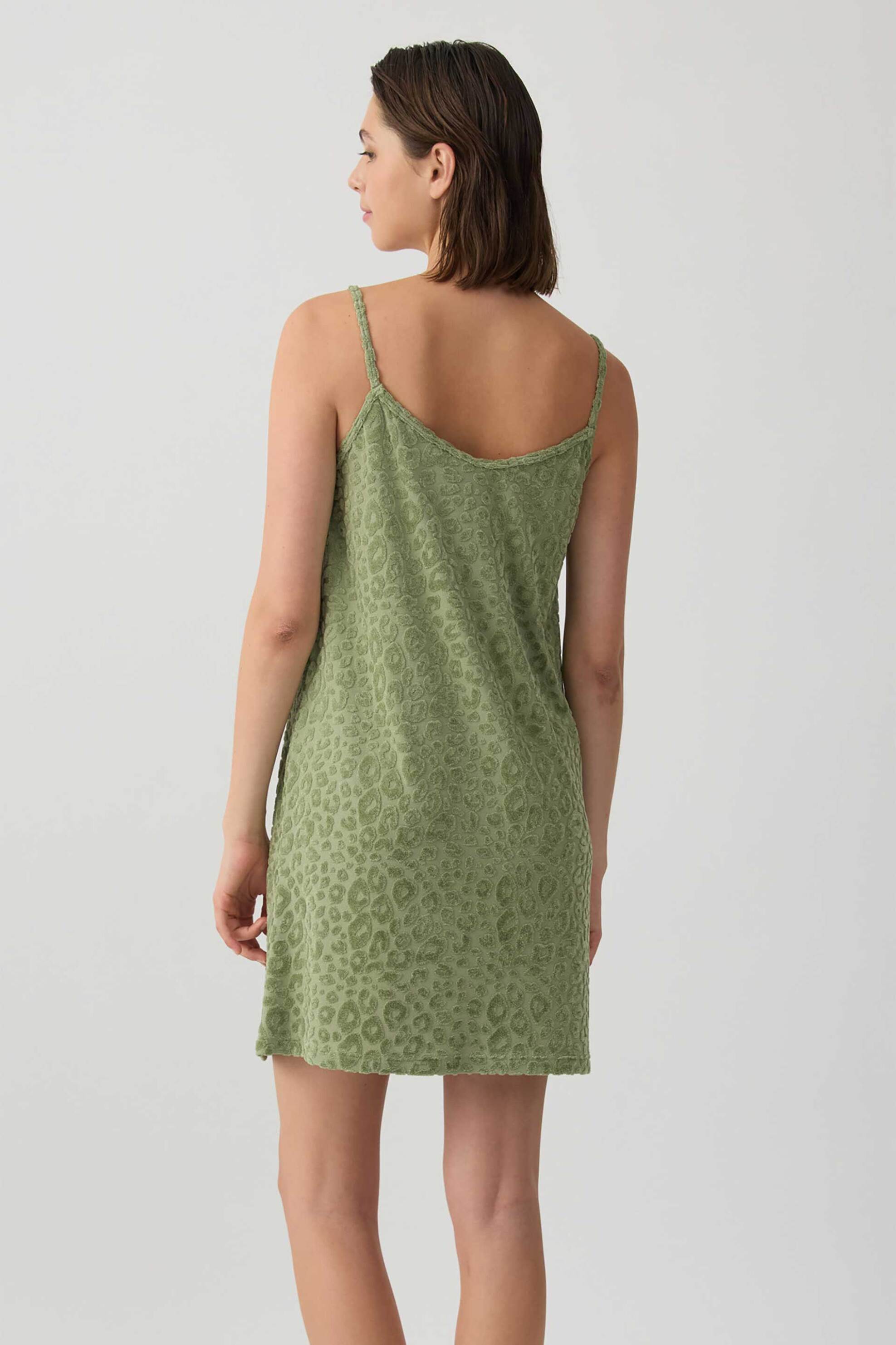 Minerva Γυναικείο Mini Φόρεμα Αμάνικο Πετσετέ με Leopard Pattern - 90-53341-002-045 Χακί