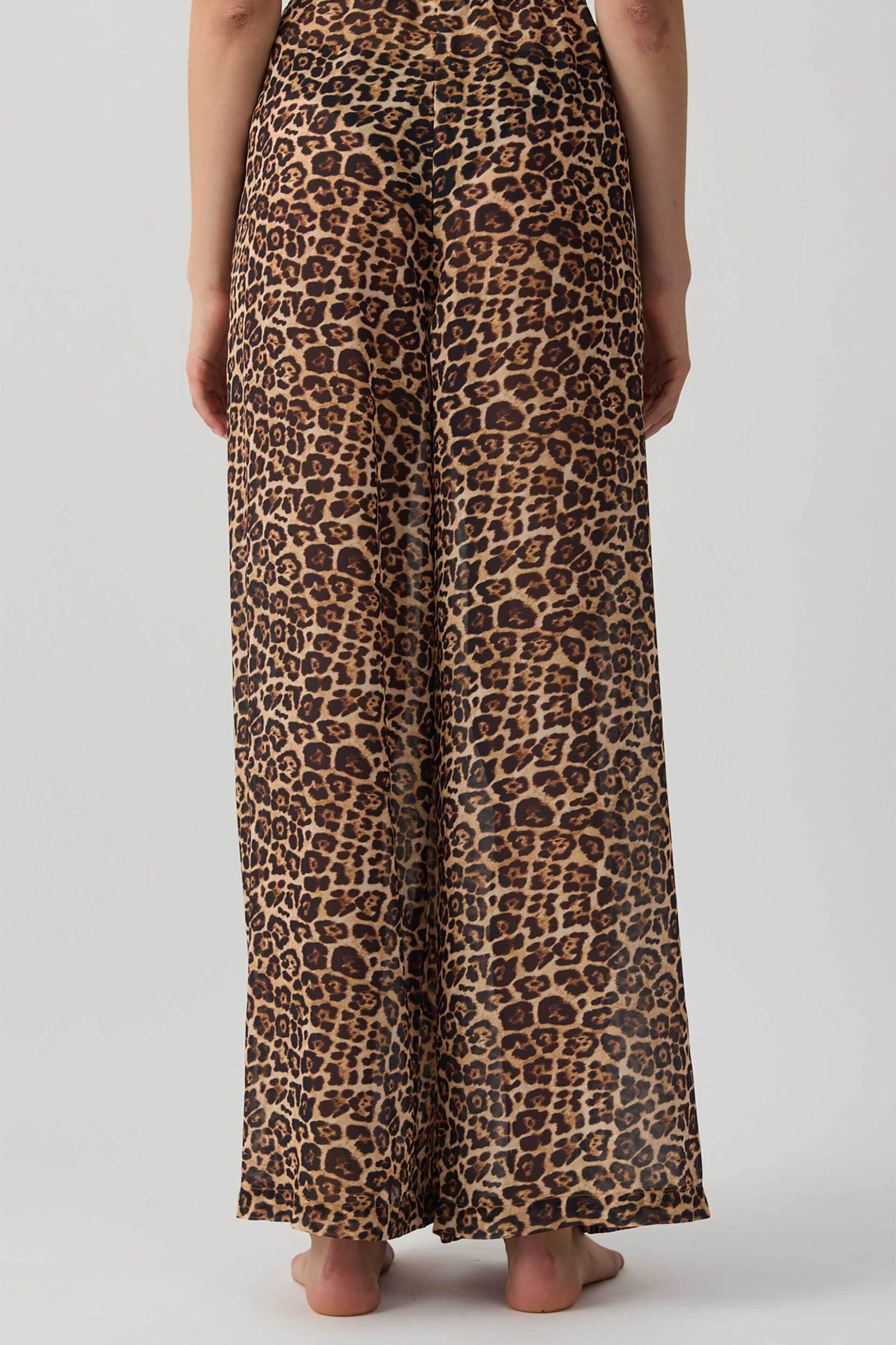 Minerva Γυναικεία Παντελόνα με Ημιδιαφάνεια Και Leopard Print - 96-53326-000-353 Καφέ